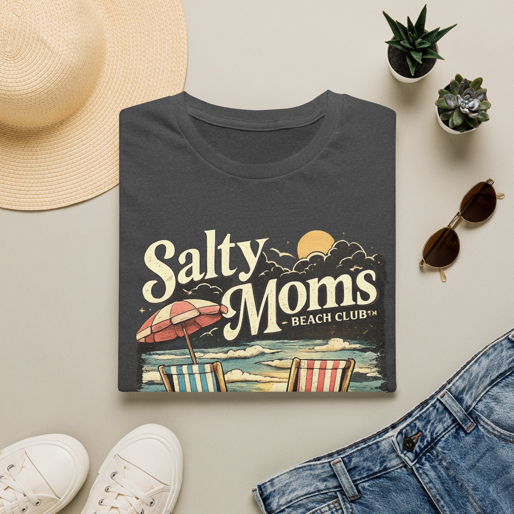 Salty Moms Beach Club T-Shirt — Vintage Coastal Mom Tee