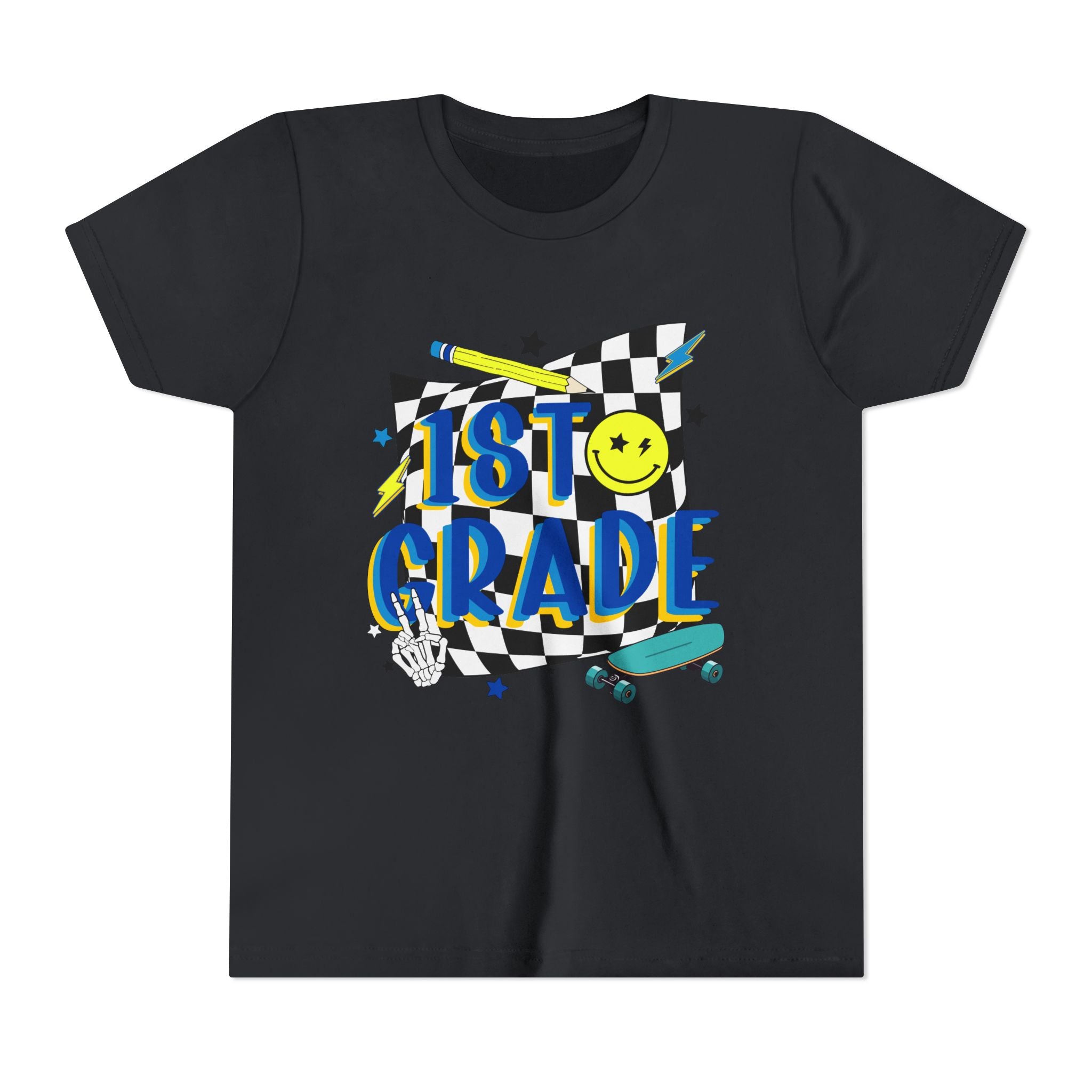 1st Grade Youth T‑Shirt - Colorful Skateboard Back-to-School Tee