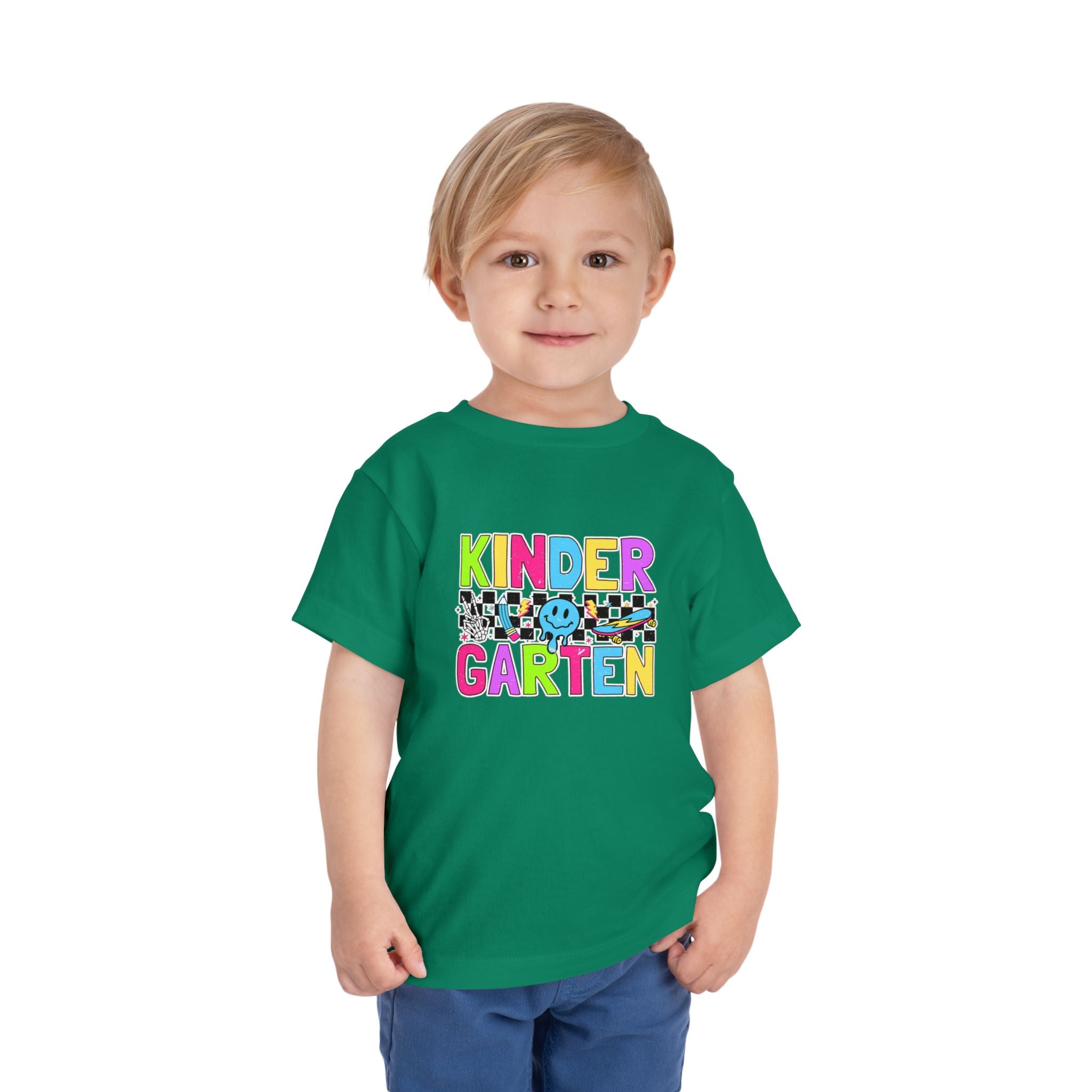 KinderGarten Toddler Tee - Colorful Checker Smiley Back-to-School Shirt
