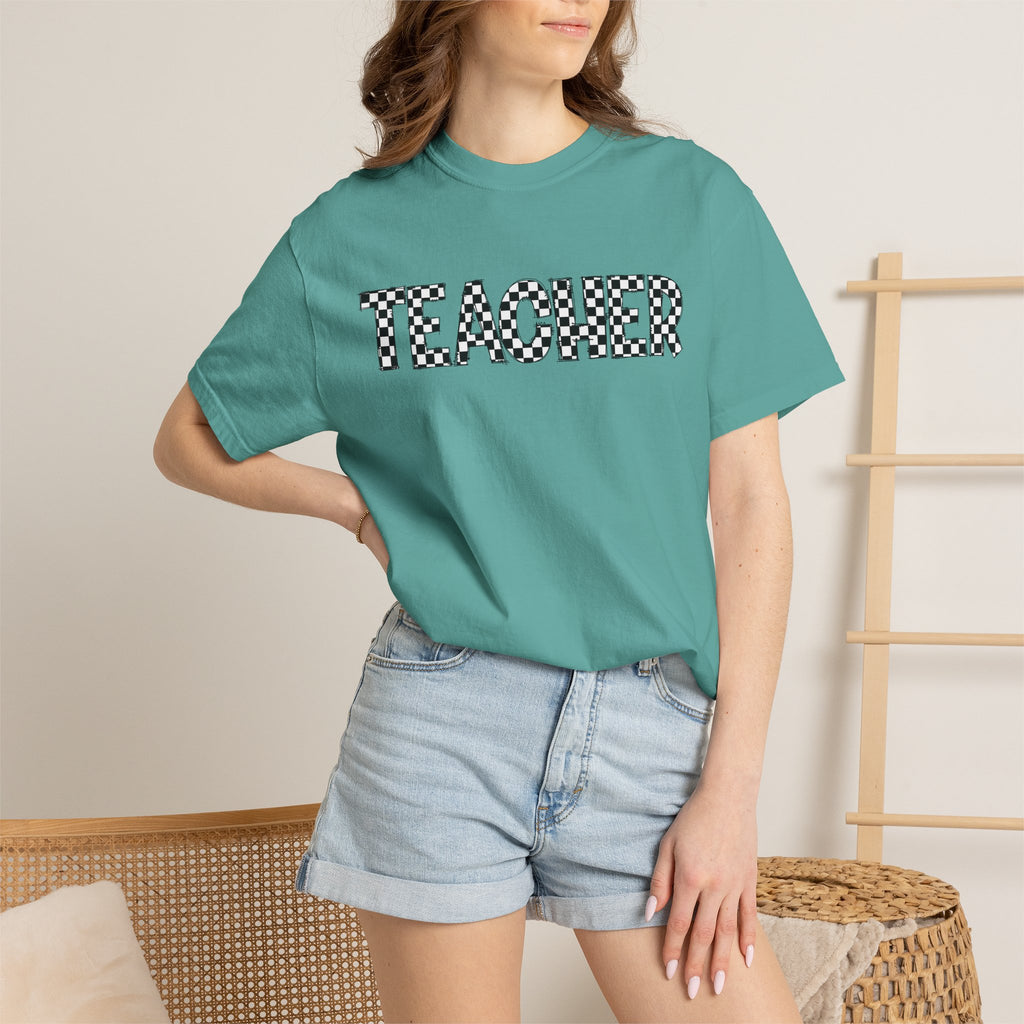 Teacher Checkerboard Graphic Tee — Fun Back-to-School Gift for Educators
