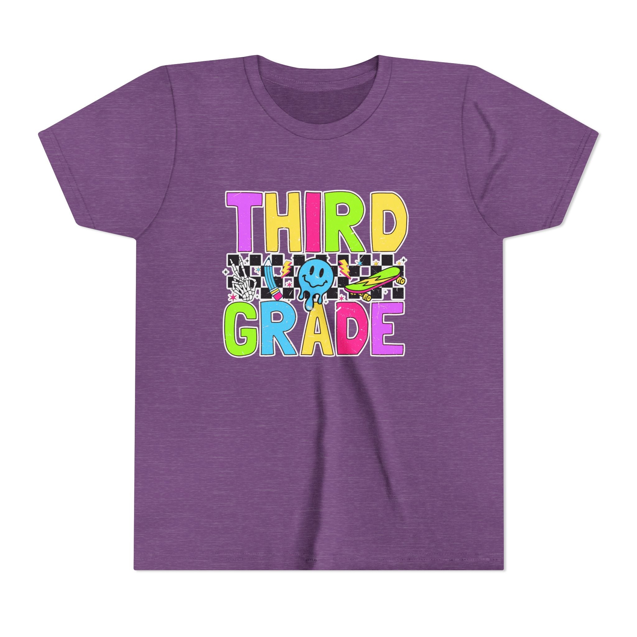 Third Grade Youth T‑Shirt — Colorful Checkerboard Smileback School Tee