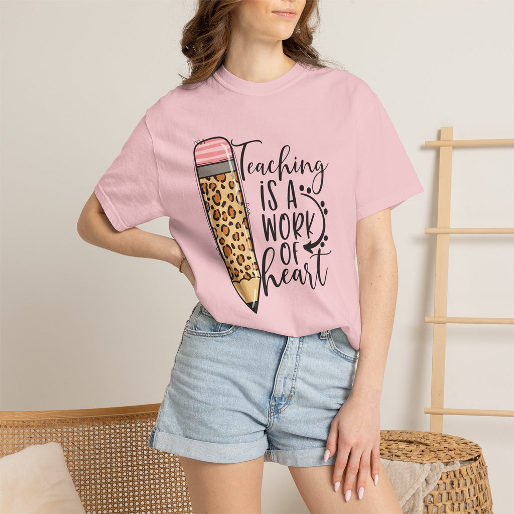Teaching Is a Work of Heart Leopard Pencil T-Shirt — Teacher Appreciation Gift