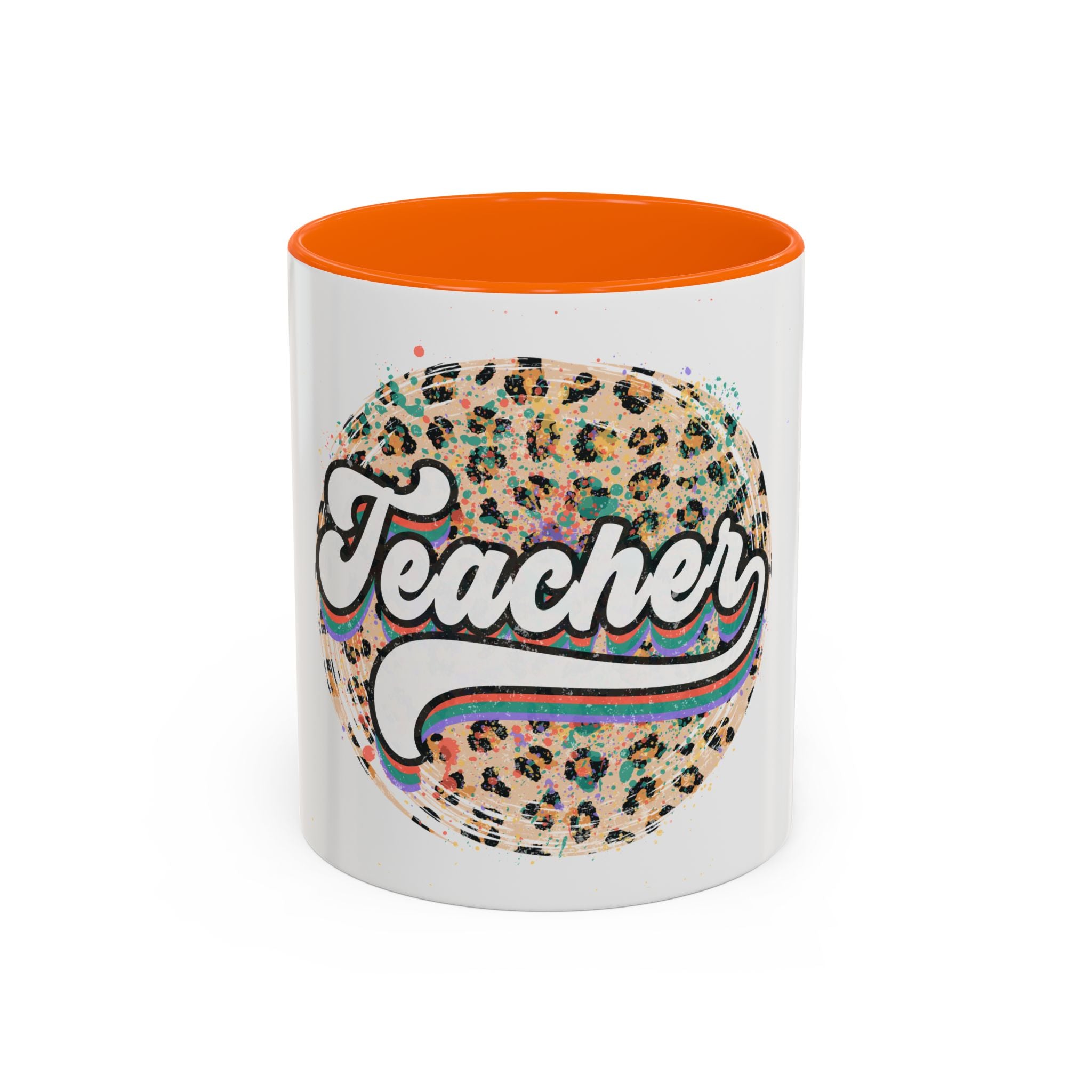 Teacher Leopard Print Accent Coffee Mug – Retro Script Teacher Gift (11/15oz)