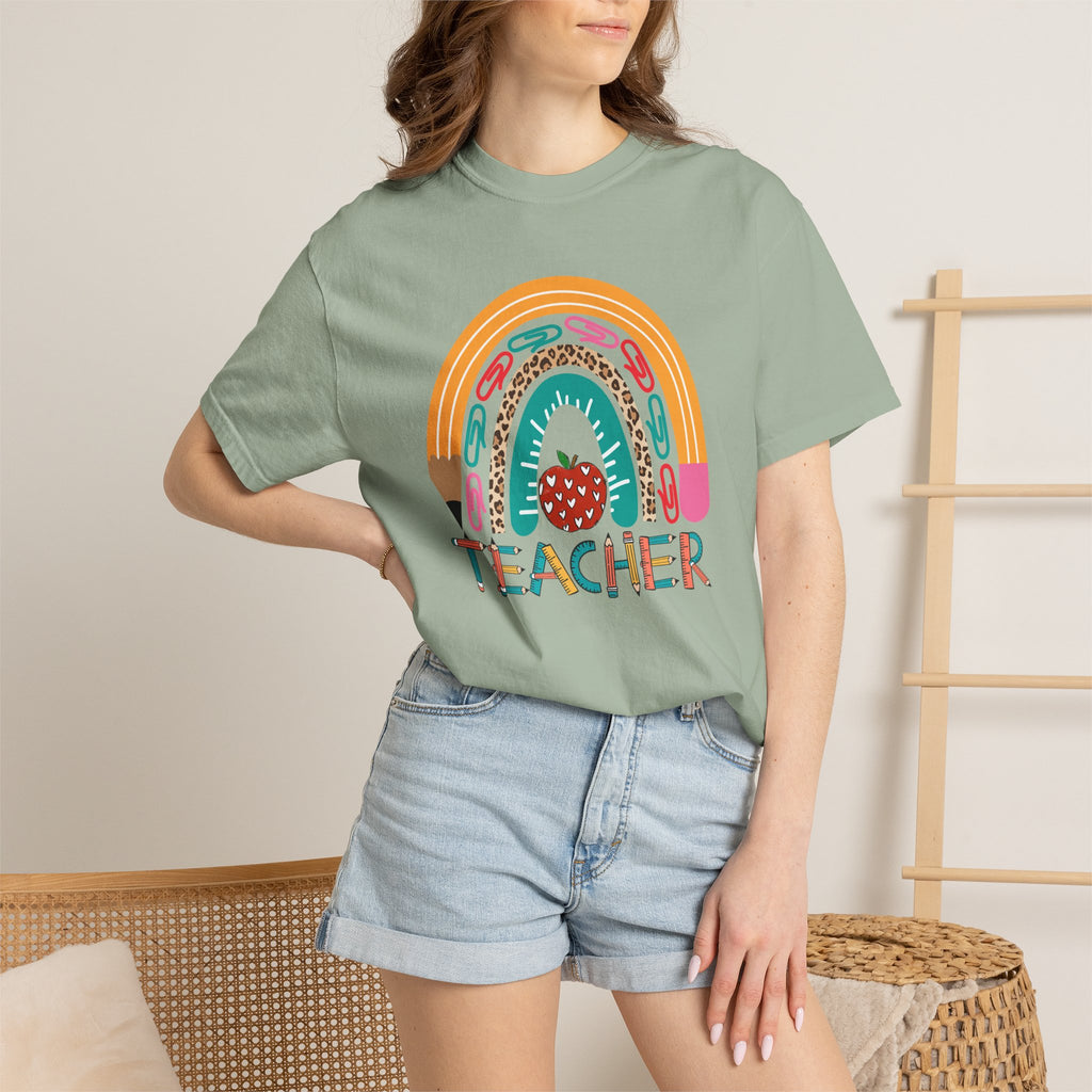 Teacher Rainbow T-Shirt — Cute Apple & Pencil Back-to-School Tee