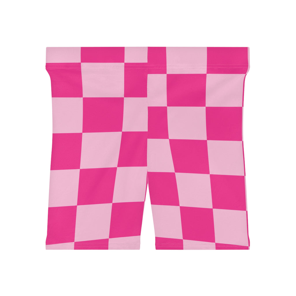 Pink Checkerboard Biker Shorts