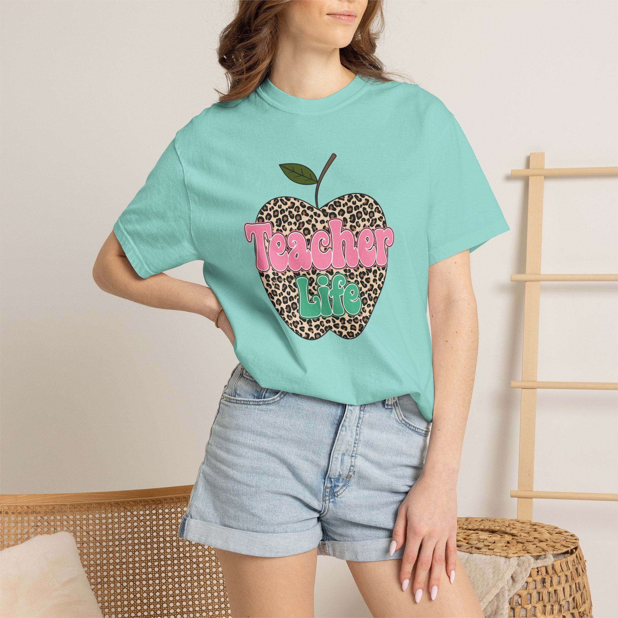Teacher Life T-Shirt — Leopard Apple Graphic Tee for Educators