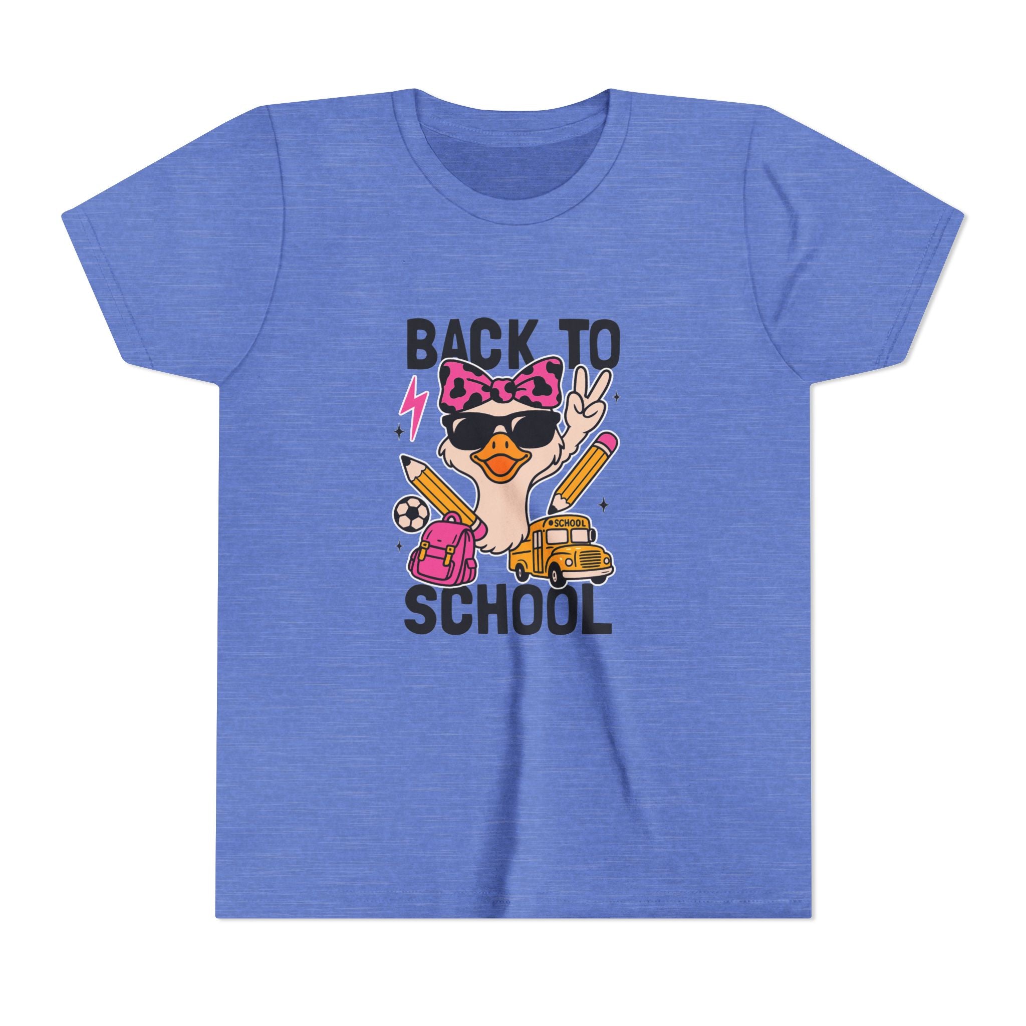 Back to School Kids Tee — Cute Duck with Backpack & School Supplies