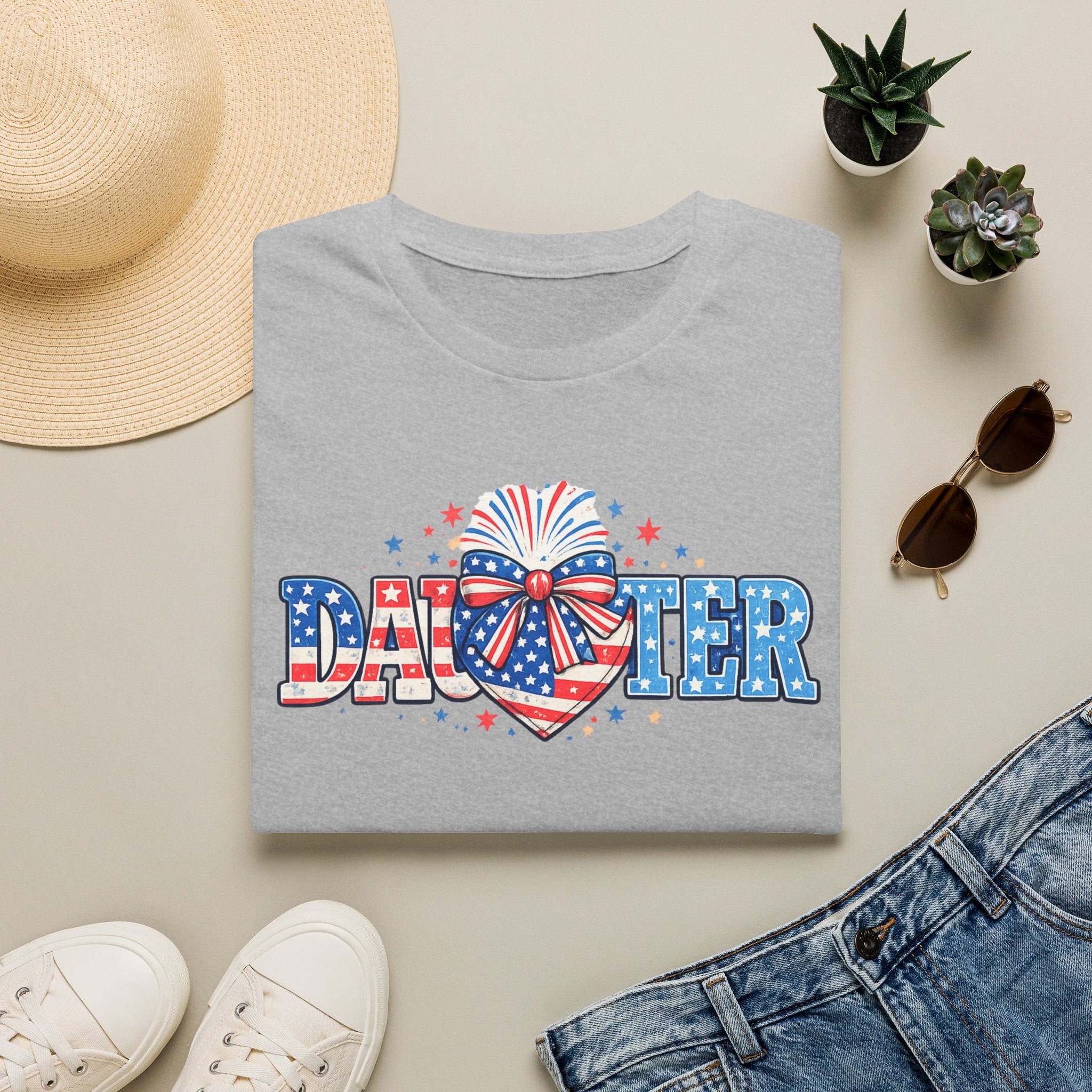 Daughter Patriotic Tee — USA Flag Heart Fireworks Design