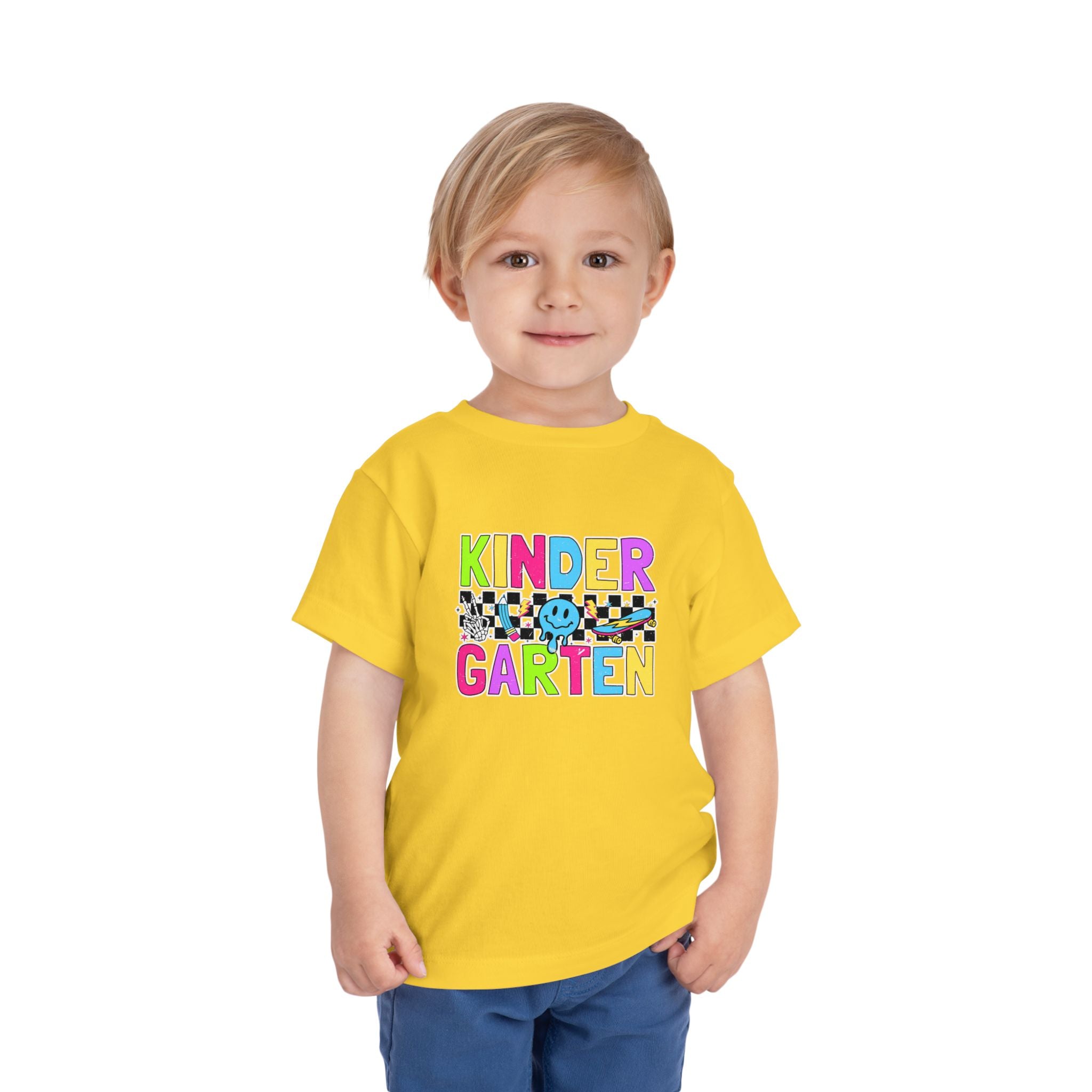 KinderGarten Toddler Tee - Colorful Checker Smiley Back-to-School Shirt