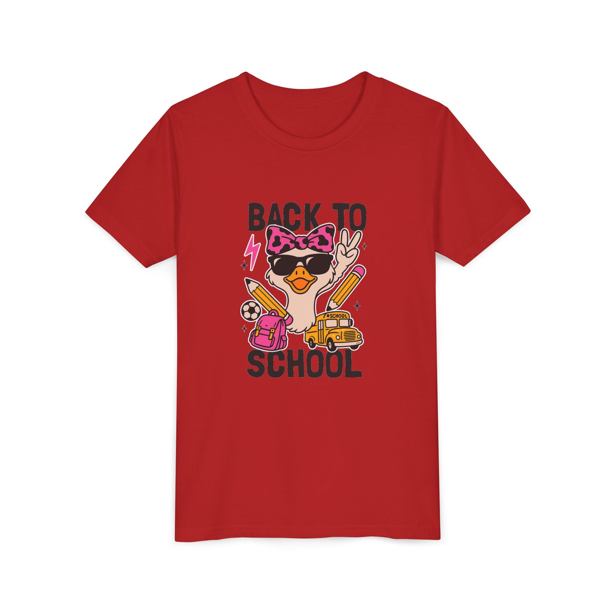 Back to School Kids Tee — Cute Duck with Backpack & School Supplies