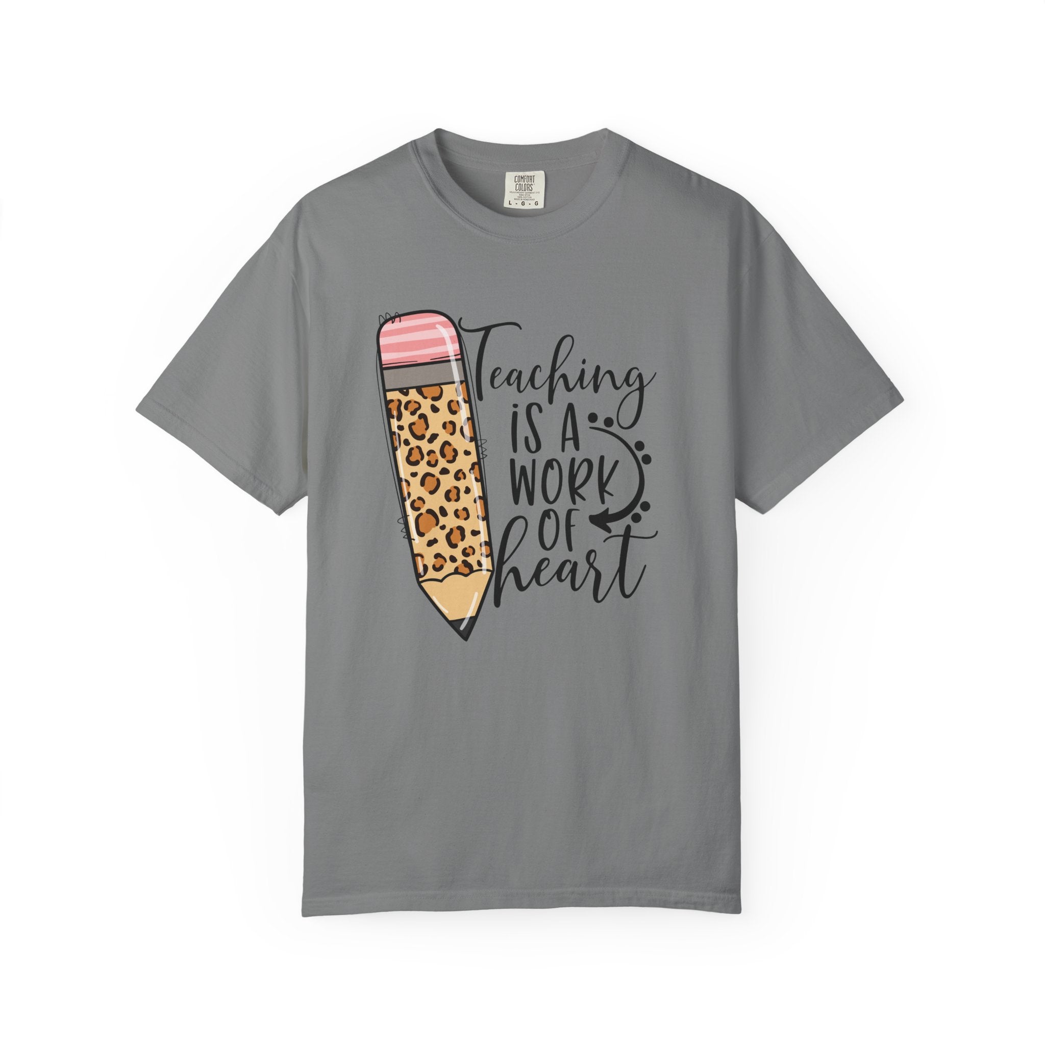 Teaching Is a Work of Heart Leopard Pencil T-Shirt — Teacher Appreciation Gift