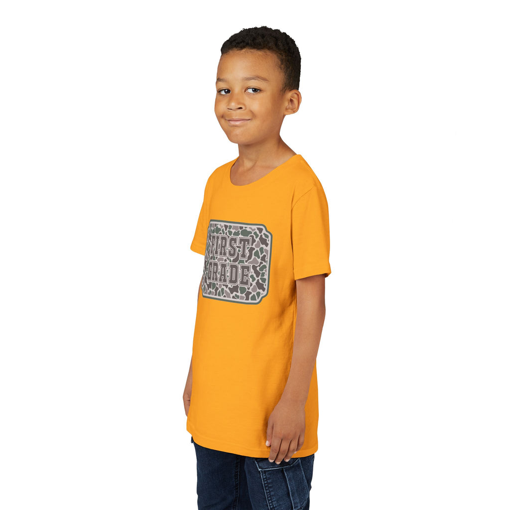 First Grade Tee — Camo Pattern Kids Back to School Shirt