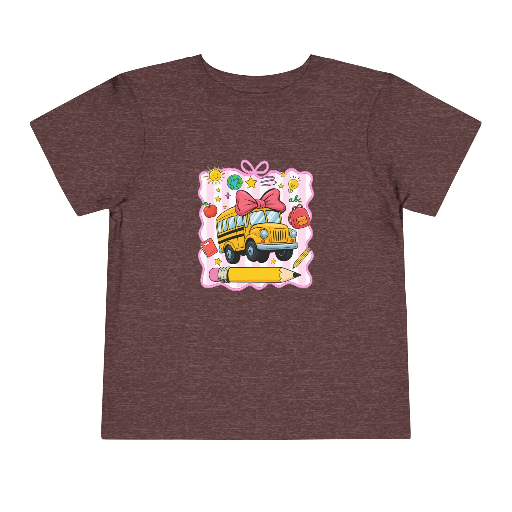 School Bus Kids Tee — Cute Back-to-School Toddler Shirt with Pencil & Apple Design