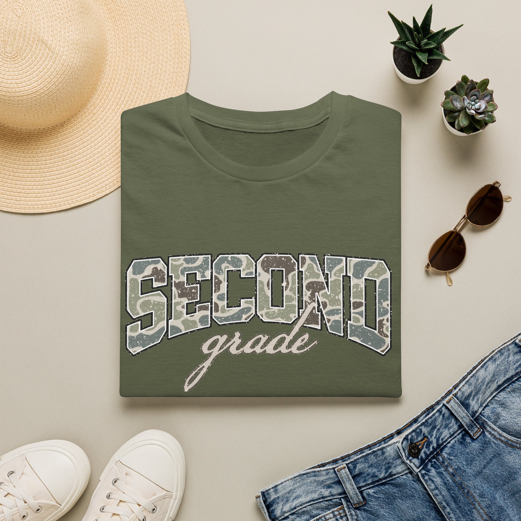 Second Grade Camo T-Shirt — "Second Grade" School Teacher Gift