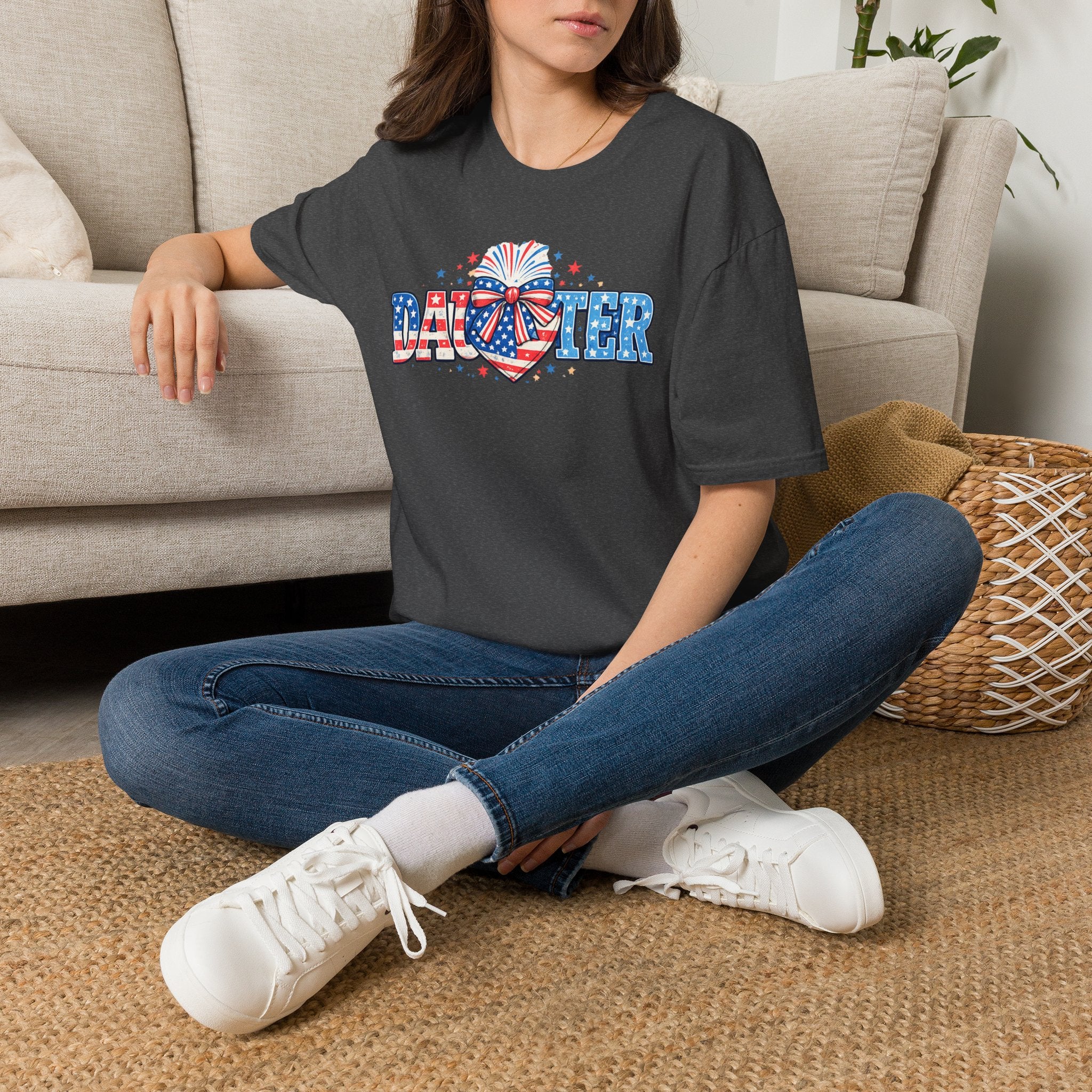 Daughter Patriotic Tee — USA Flag Heart Fireworks Design