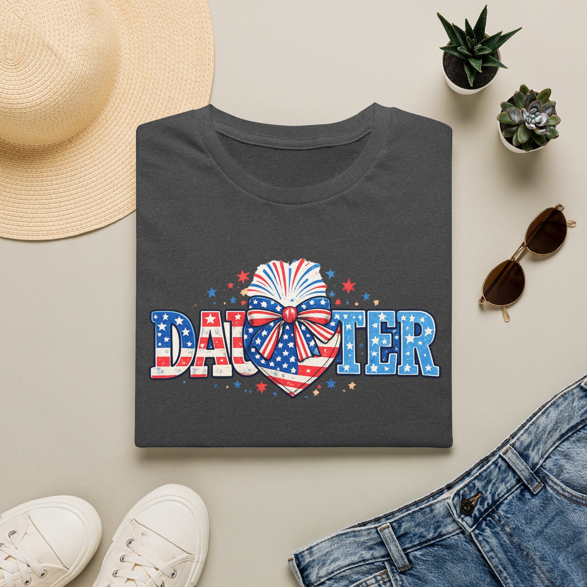 Daughter Patriotic Tee — USA Flag Heart Fireworks Design