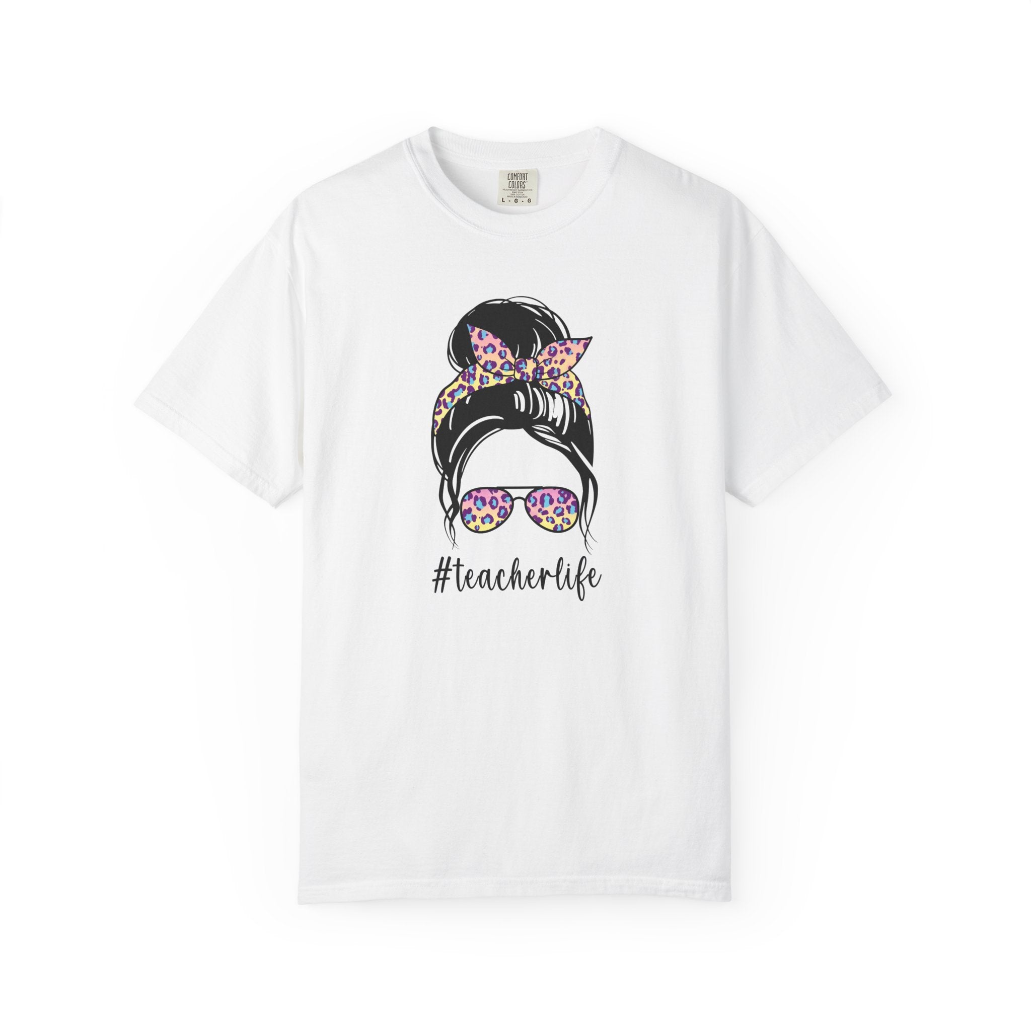 Teacher Life Floral Messy Bun T-Shirt