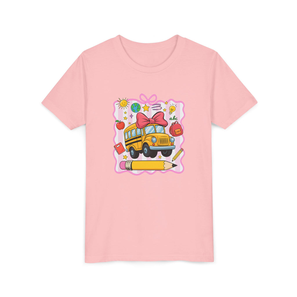 Youth Tee — Cute School Bus Back to School Kids Shirt (Pencil, Apple, Sun)