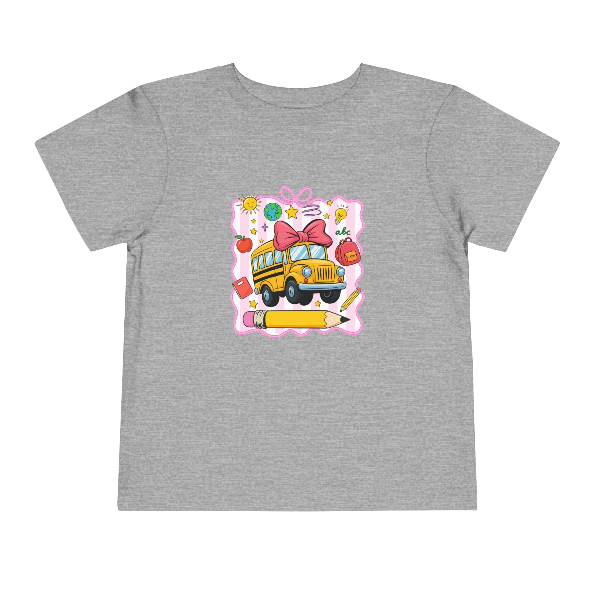 School Bus Kids Tee — Cute Back-to-School Toddler Shirt with Pencil & Apple Design