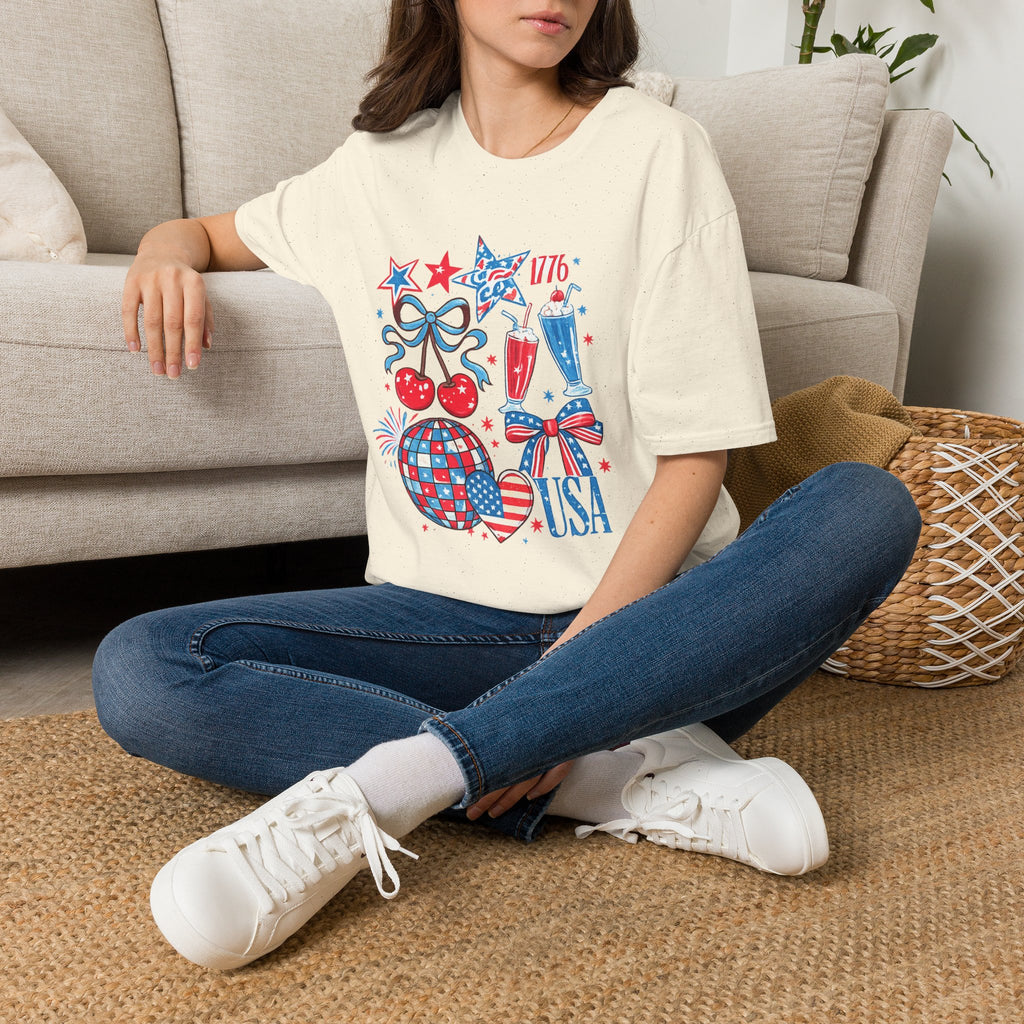 Patriotic 4th of July T-Shirt — USA 1776 Red White Blue Cherry & Soda Design