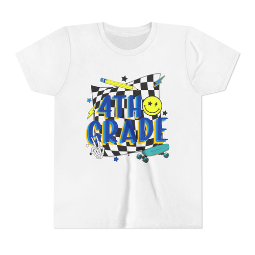 4th Grade Youth Tee — Retro Skateboard Smiley Back-to-School Shirt