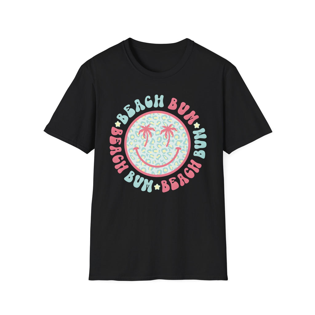 Beach Bum Smiley T-Shirt — Pastel Palm Tree Graphic