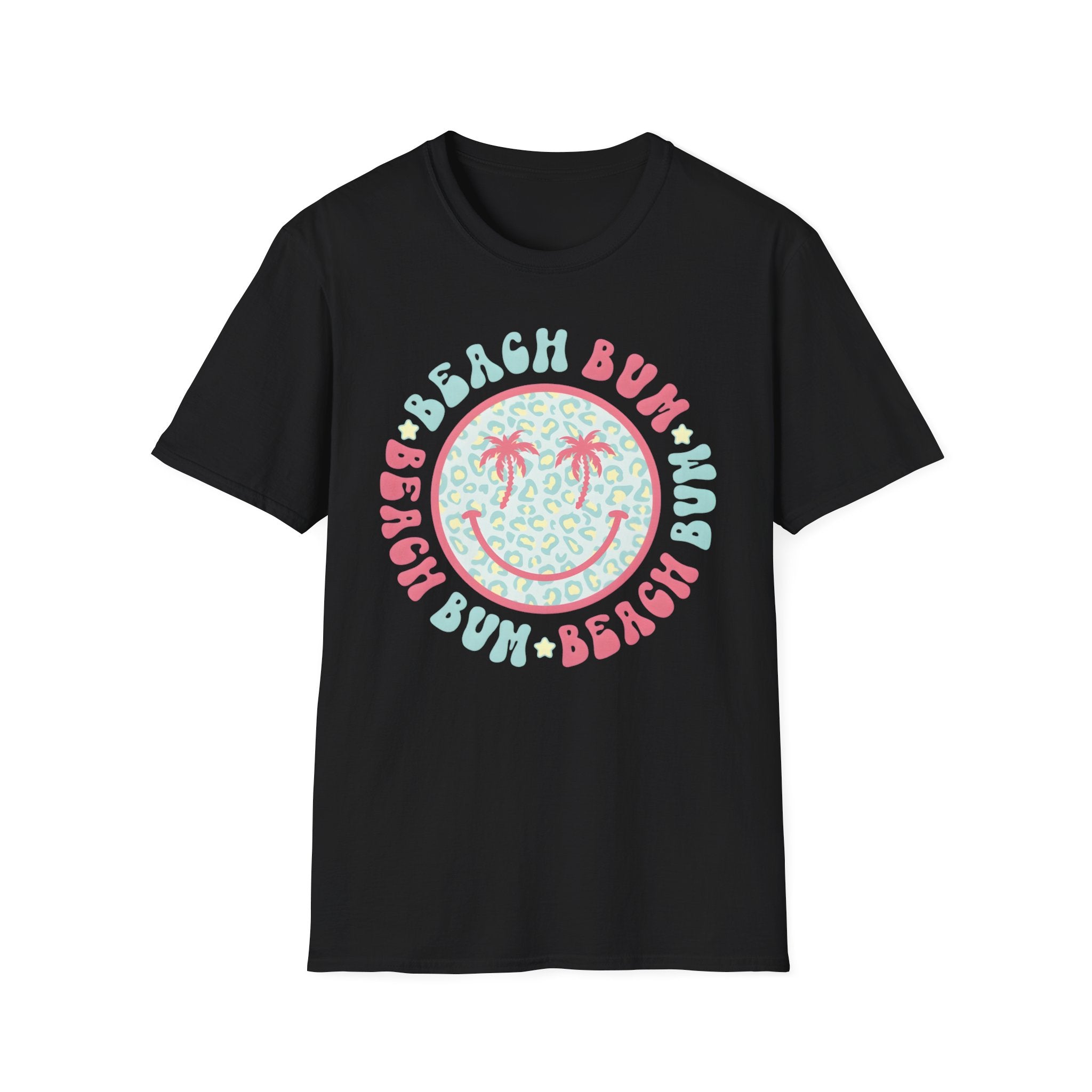 Beach Bum Smiley T-Shirt — Pastel Palm Tree Graphic