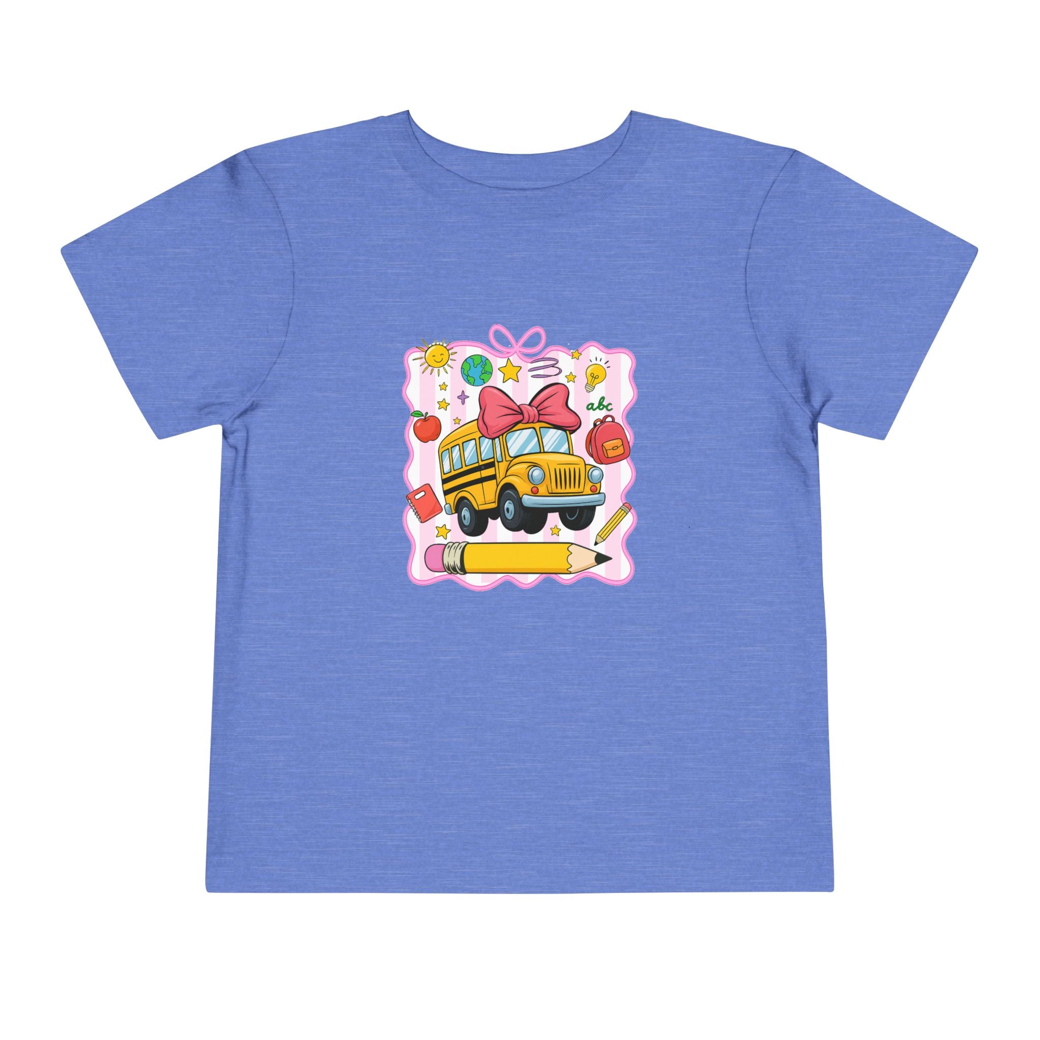 School Bus Kids Tee — Cute Back-to-School Toddler Shirt with Pencil & Apple Design