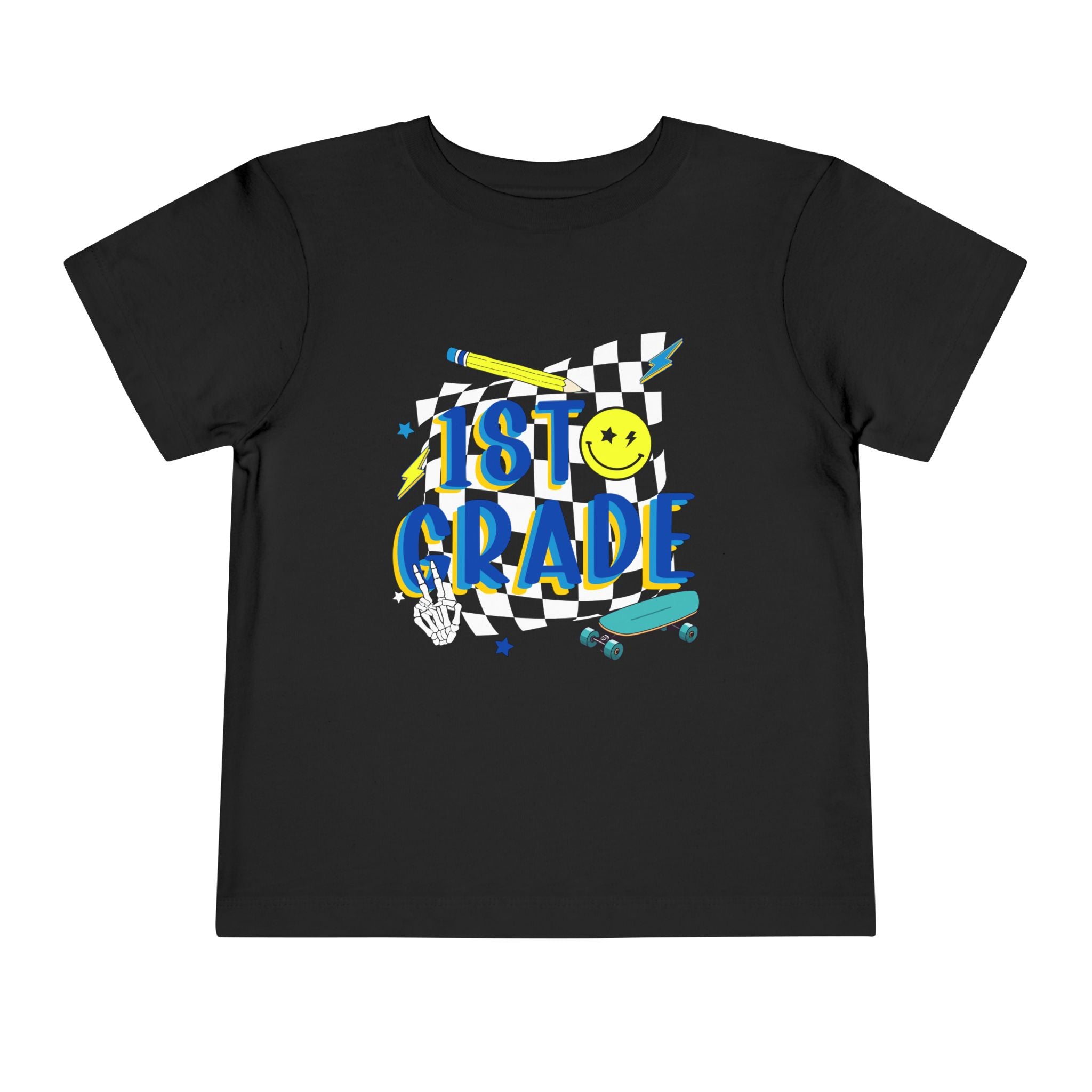1st Grade Toddler Tee - Back-to-School Smile Skateboard Design