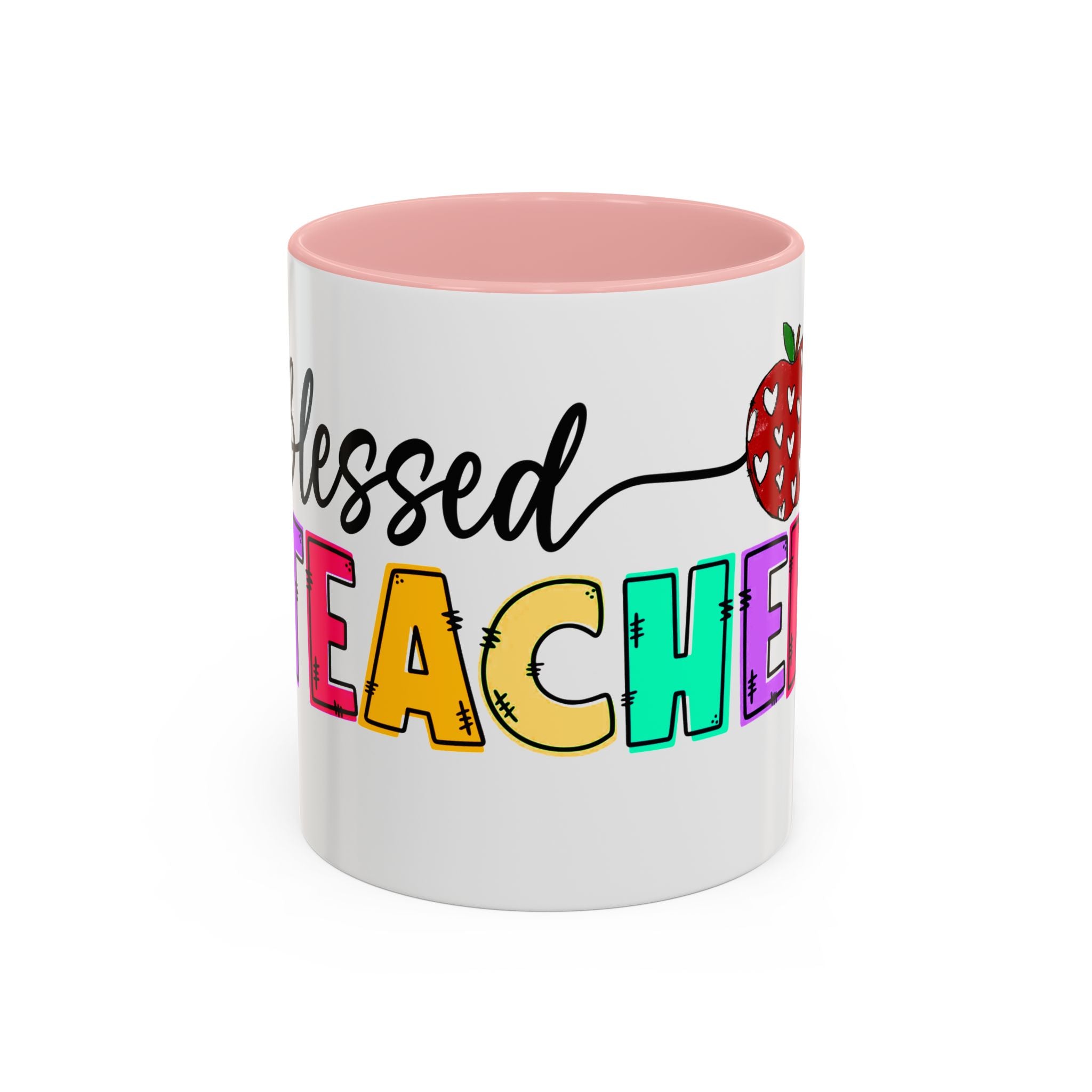 Blessed Teacher Accent Coffee Mug – Colorful Apple Design (11/15oz)