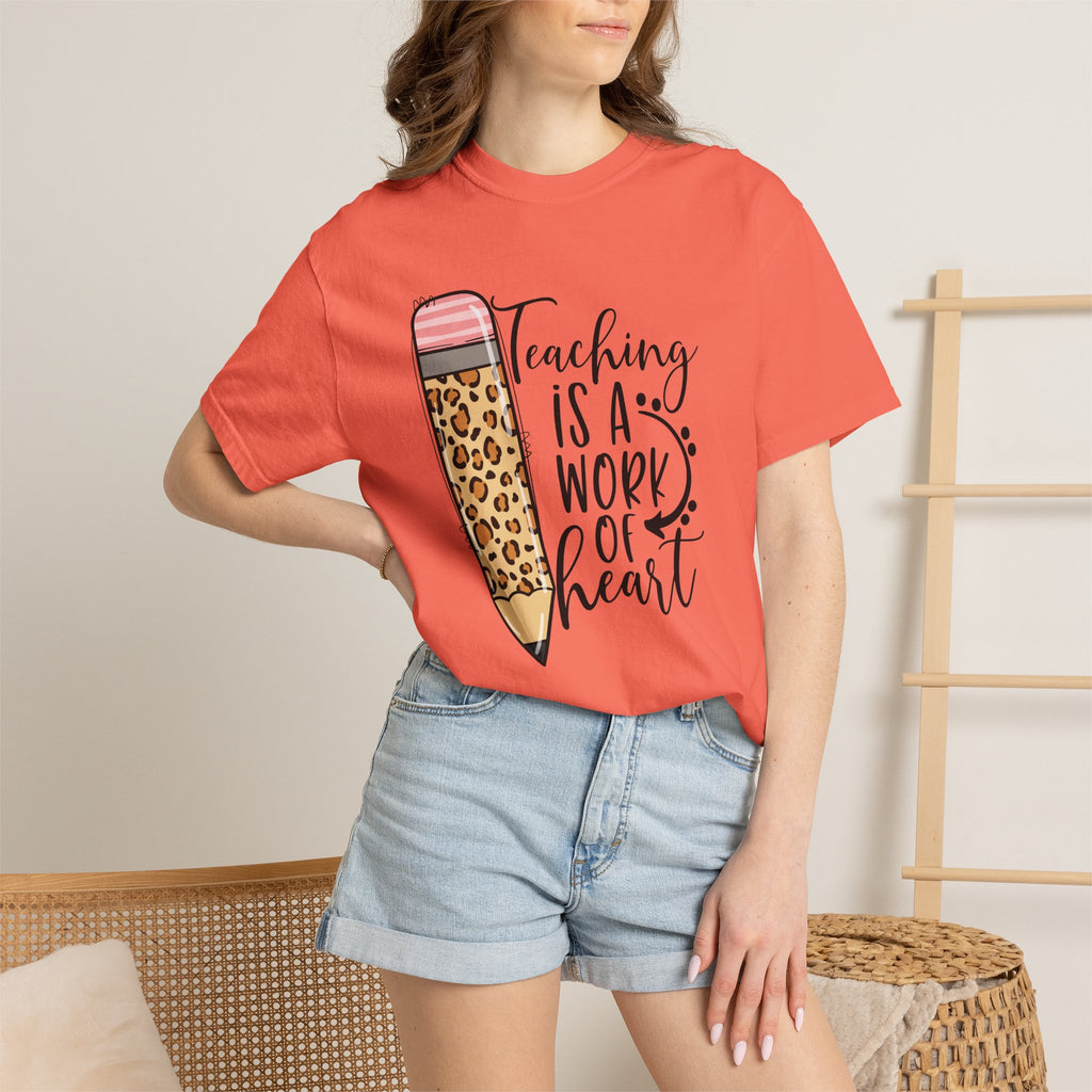 Teaching Is a Work of Heart Leopard Pencil T-Shirt — Teacher Appreciation Gift