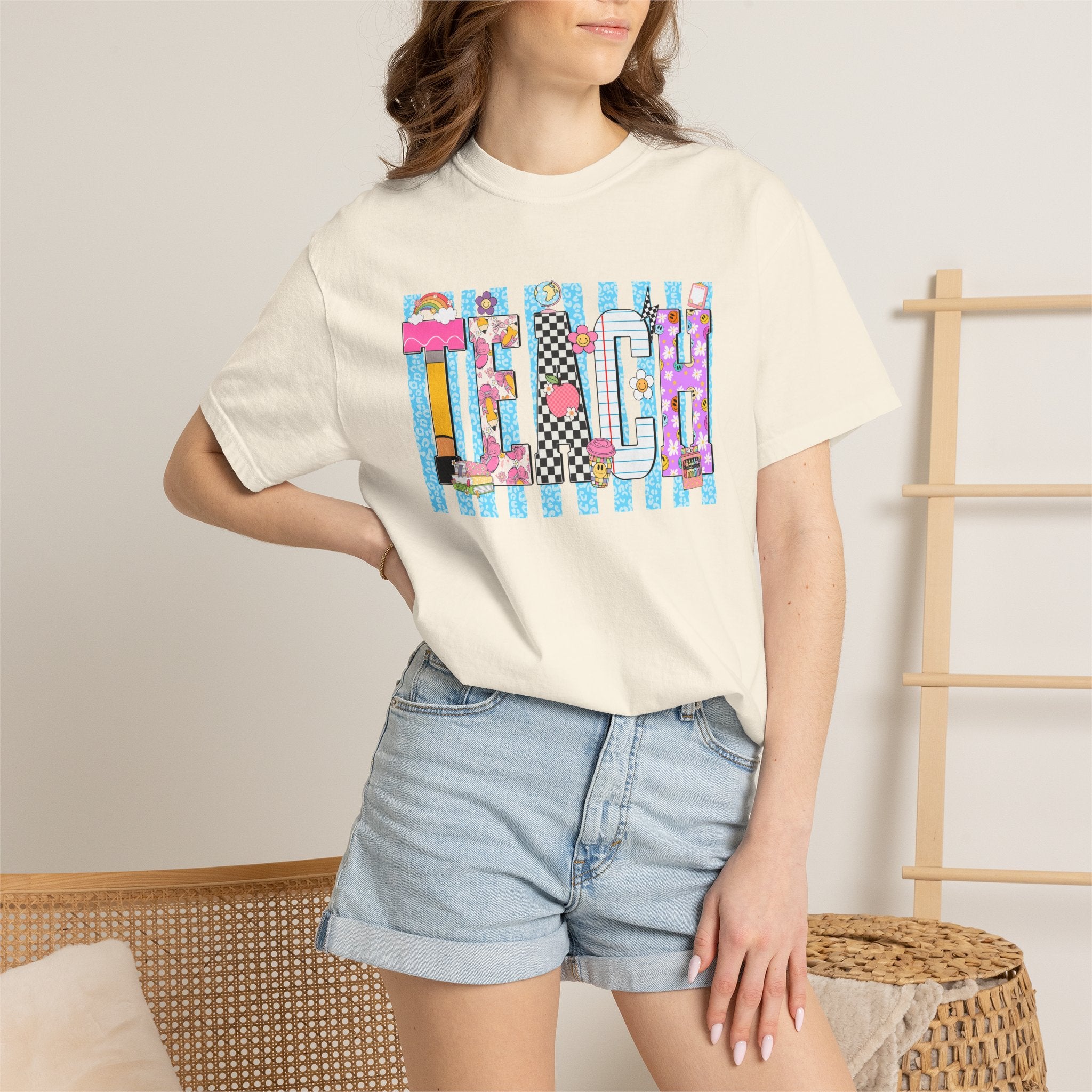 Teacher Stripe Patchwork T-Shirt