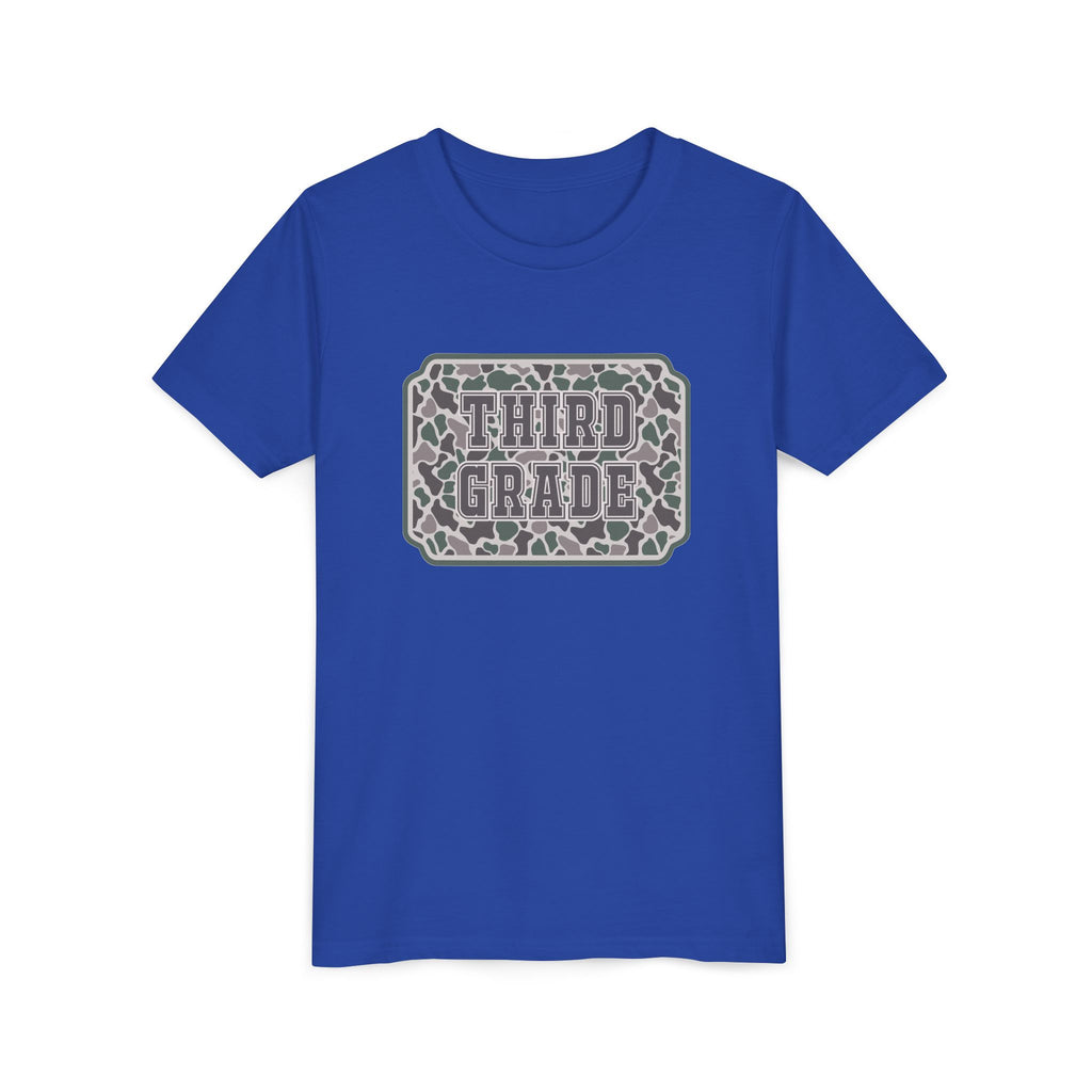 Third Grade Camo Youth Tee — Back to School Shirt for Kids
