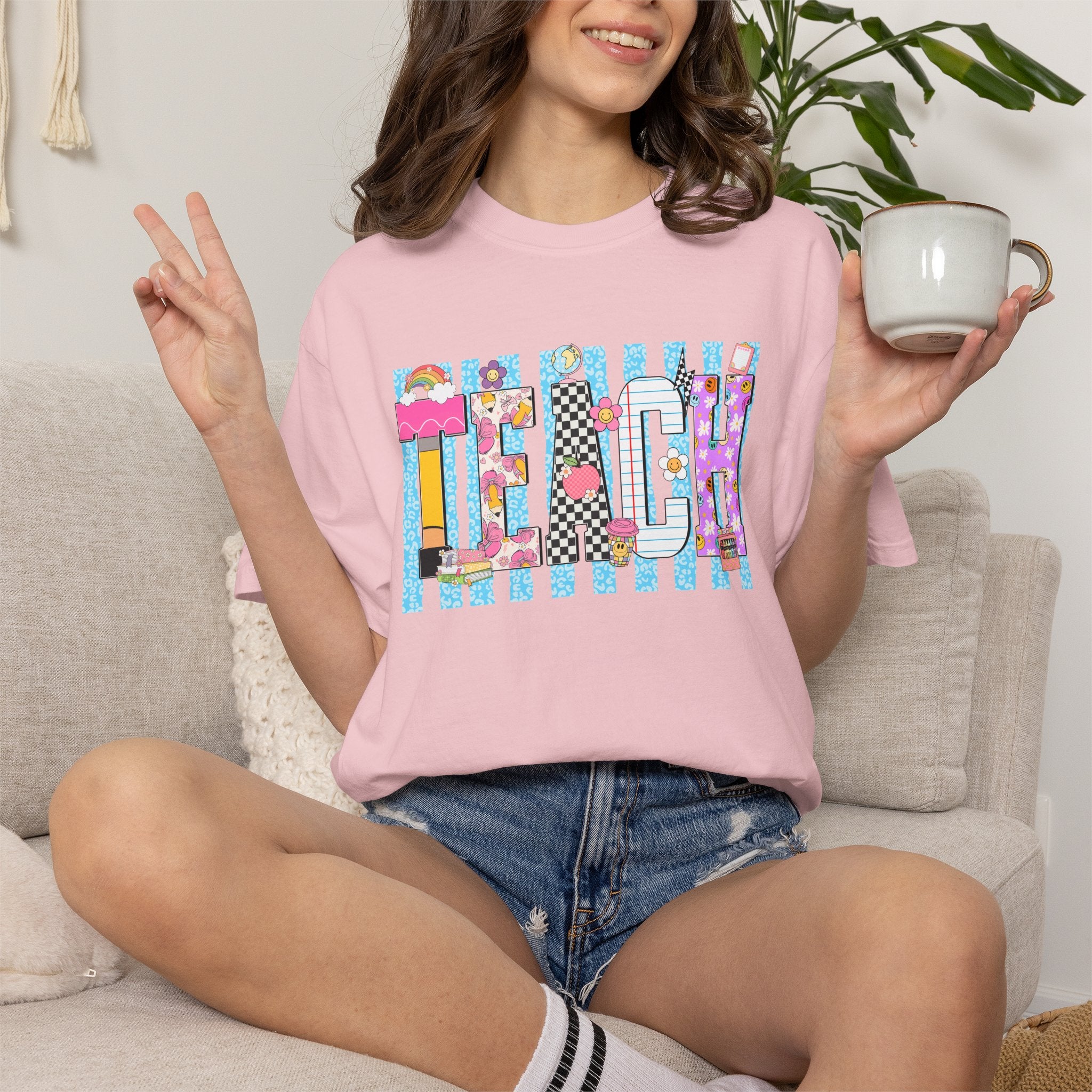 Teacher Stripe Patchwork T-Shirt