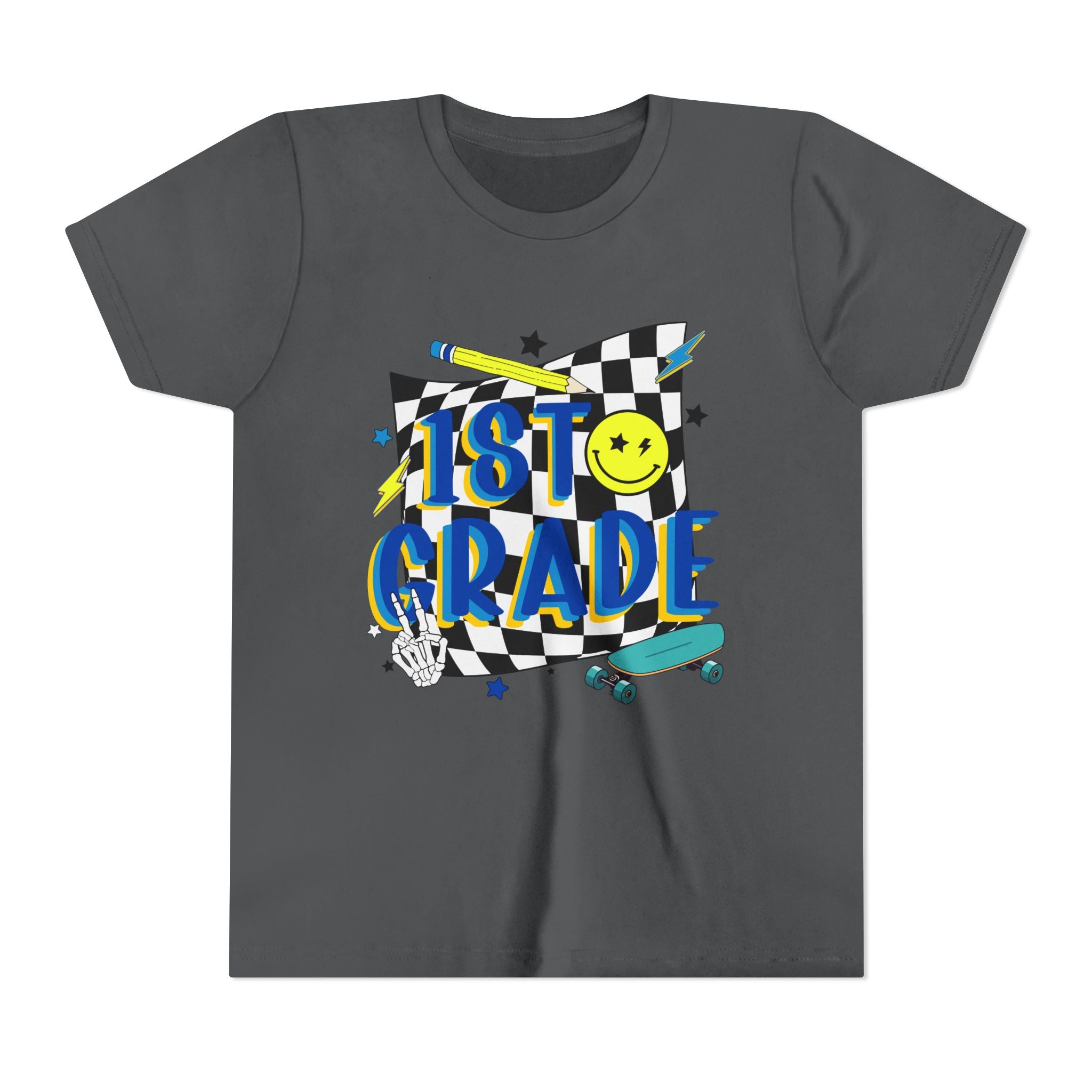 1st Grade Youth T‑Shirt - Colorful Skateboard Back-to-School Tee