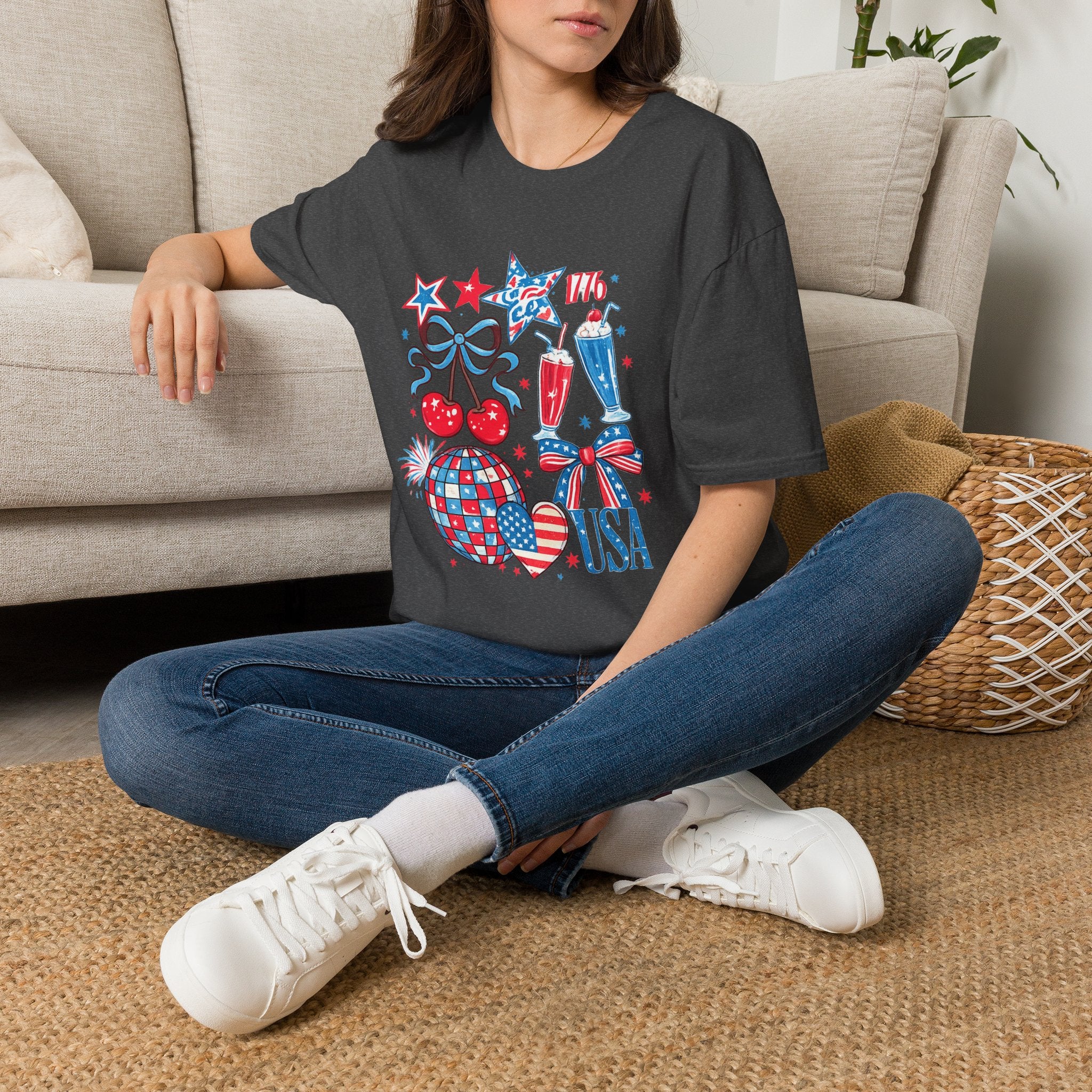 Patriotic 4th of July T-Shirt — USA 1776 Red White Blue Cherry & Soda Design