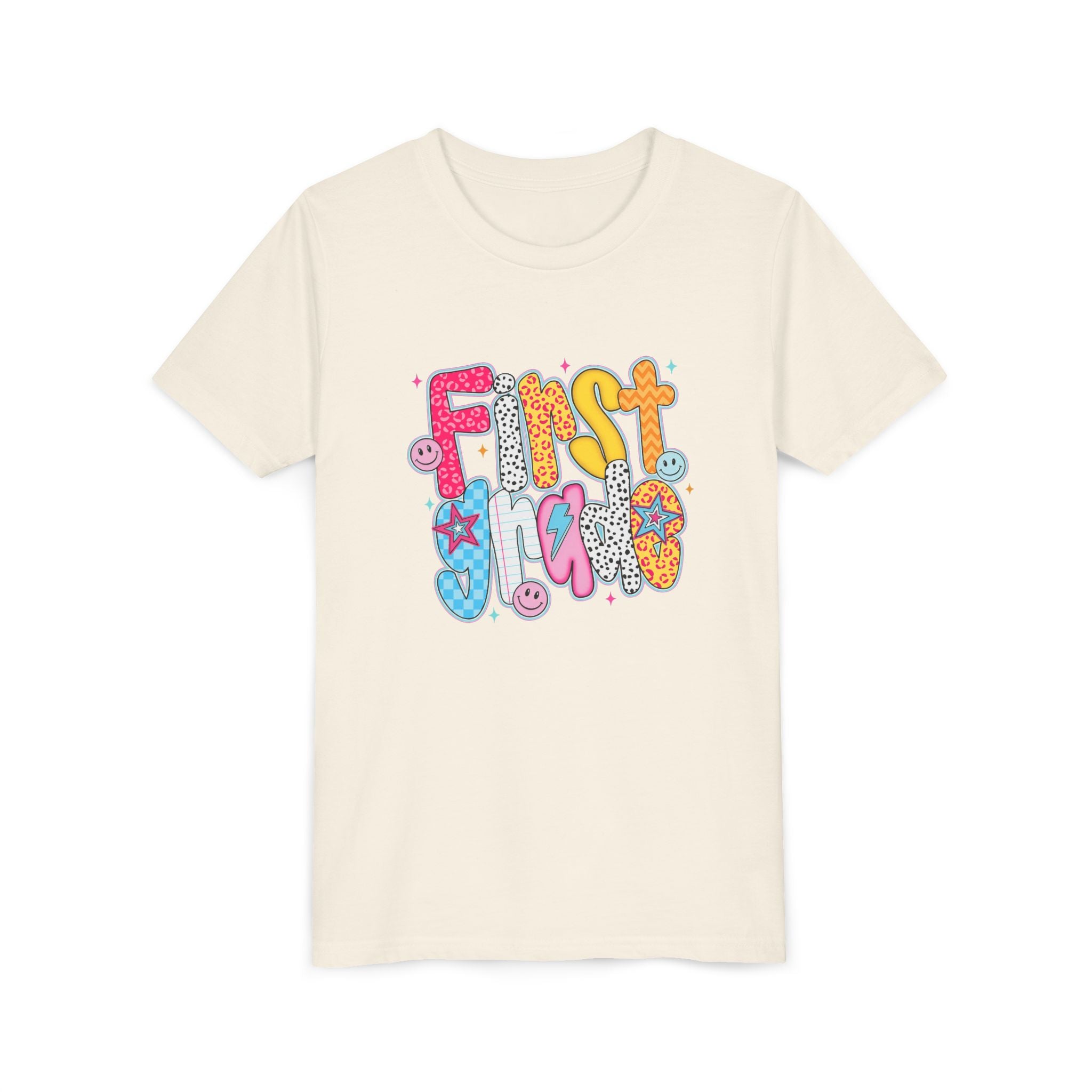 First Grade Youth Tee — Colorful Back-to-School Graphic Shirt