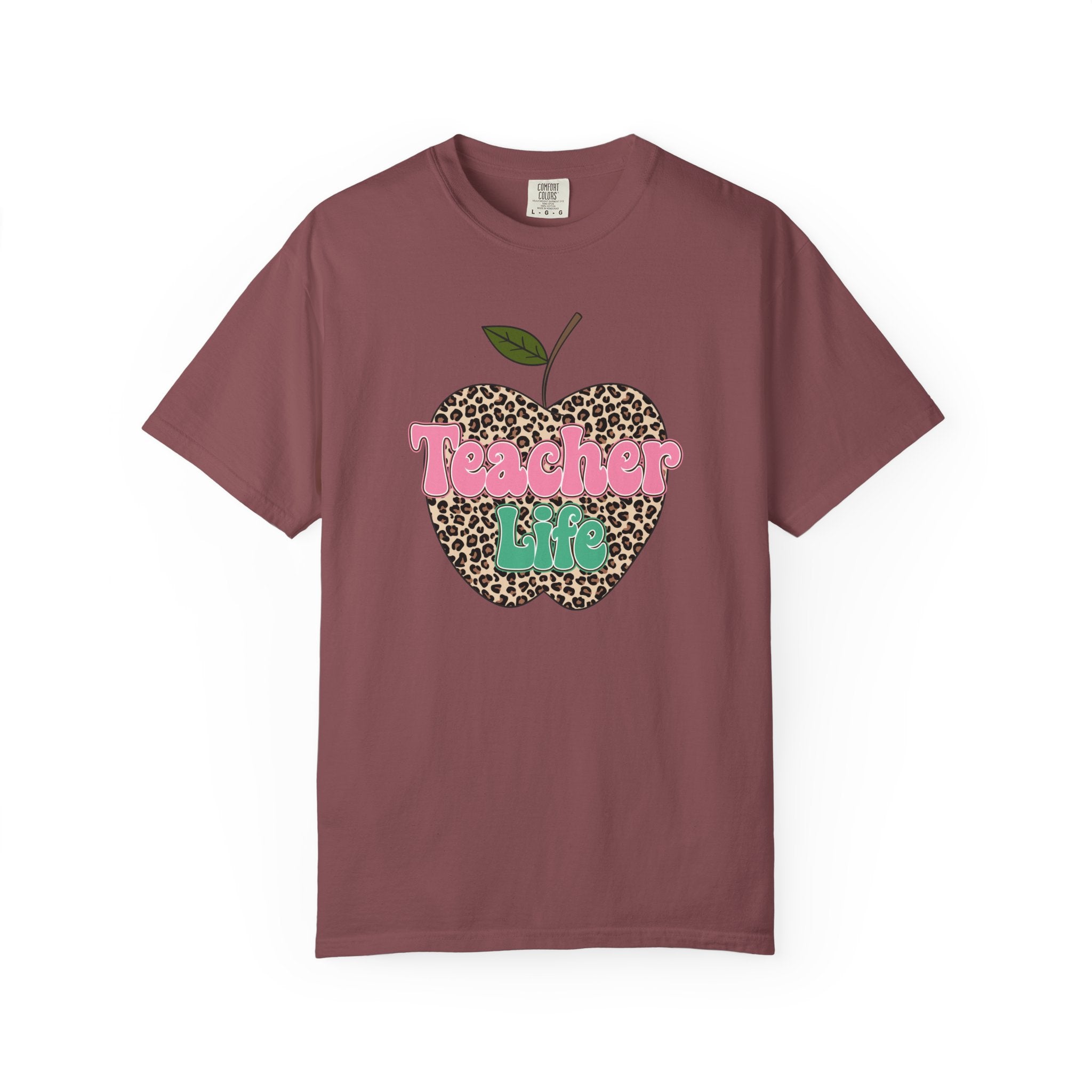 Teacher Life T-Shirt — Leopard Apple Graphic Tee for Educators