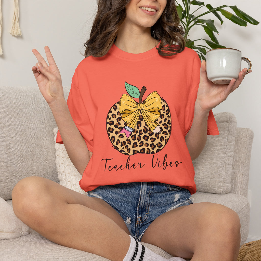 Teacher Vibes Leopard Pumpkin T-Shirt - Cute Fall Teacher Gift