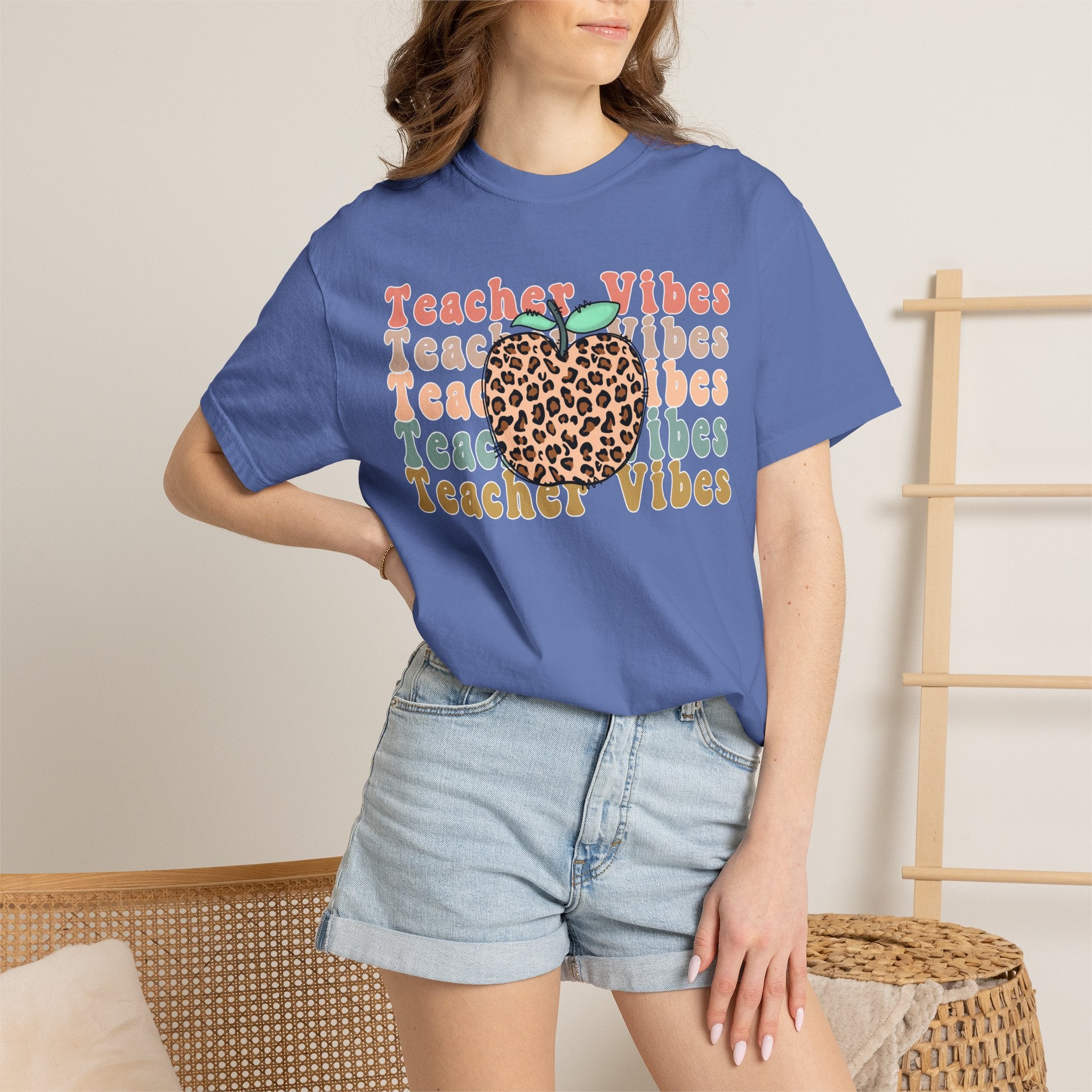 Teacher Vibes Leopard Apple T-Shirt