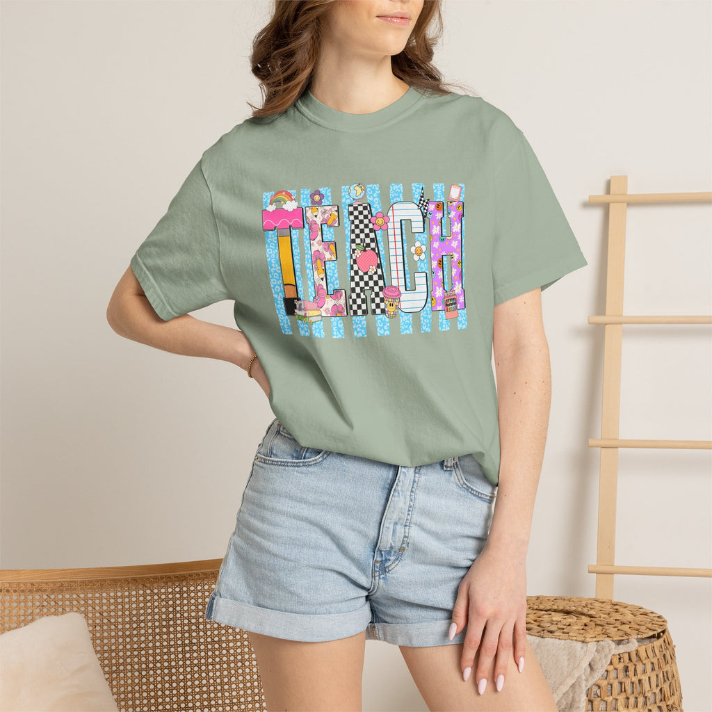 Teacher Stripe Patchwork T-Shirt