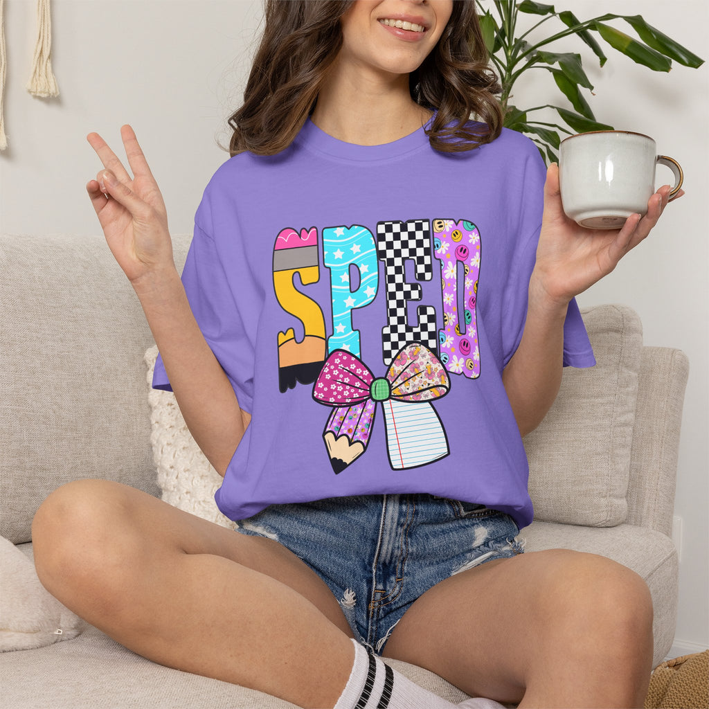Spring Pencil Bow T-Shirt — Cute Colorful 'SPRING' Graphic Tee
