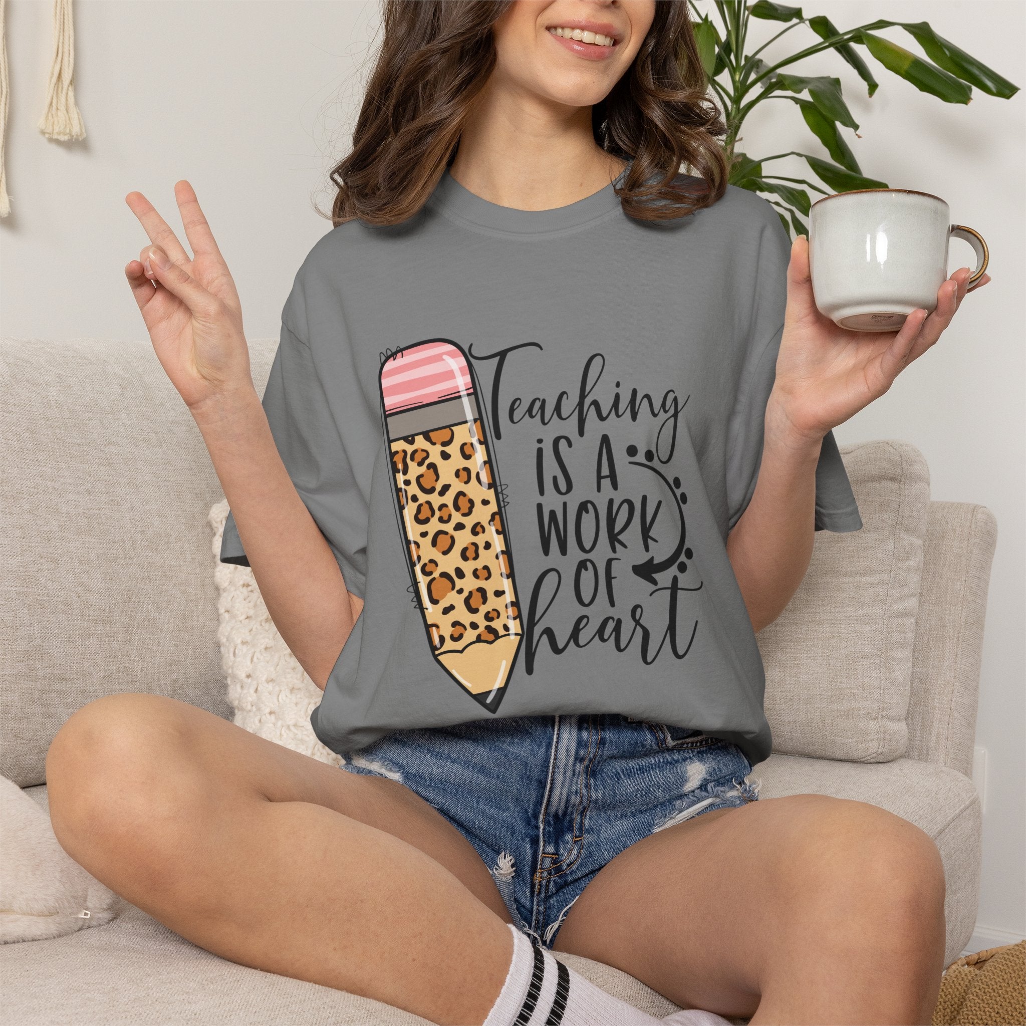 Teaching Is a Work of Heart Leopard Pencil T-Shirt — Teacher Appreciation Gift