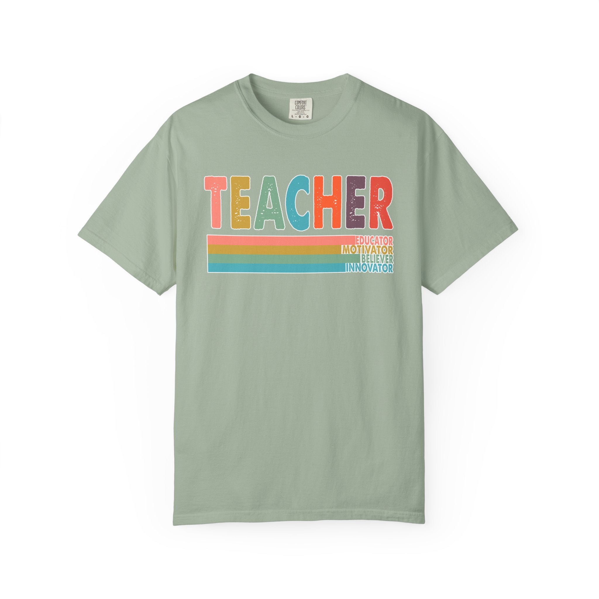 Teacher Rainbow Stripes T-Shirt — Retro Colorful Educator Tee