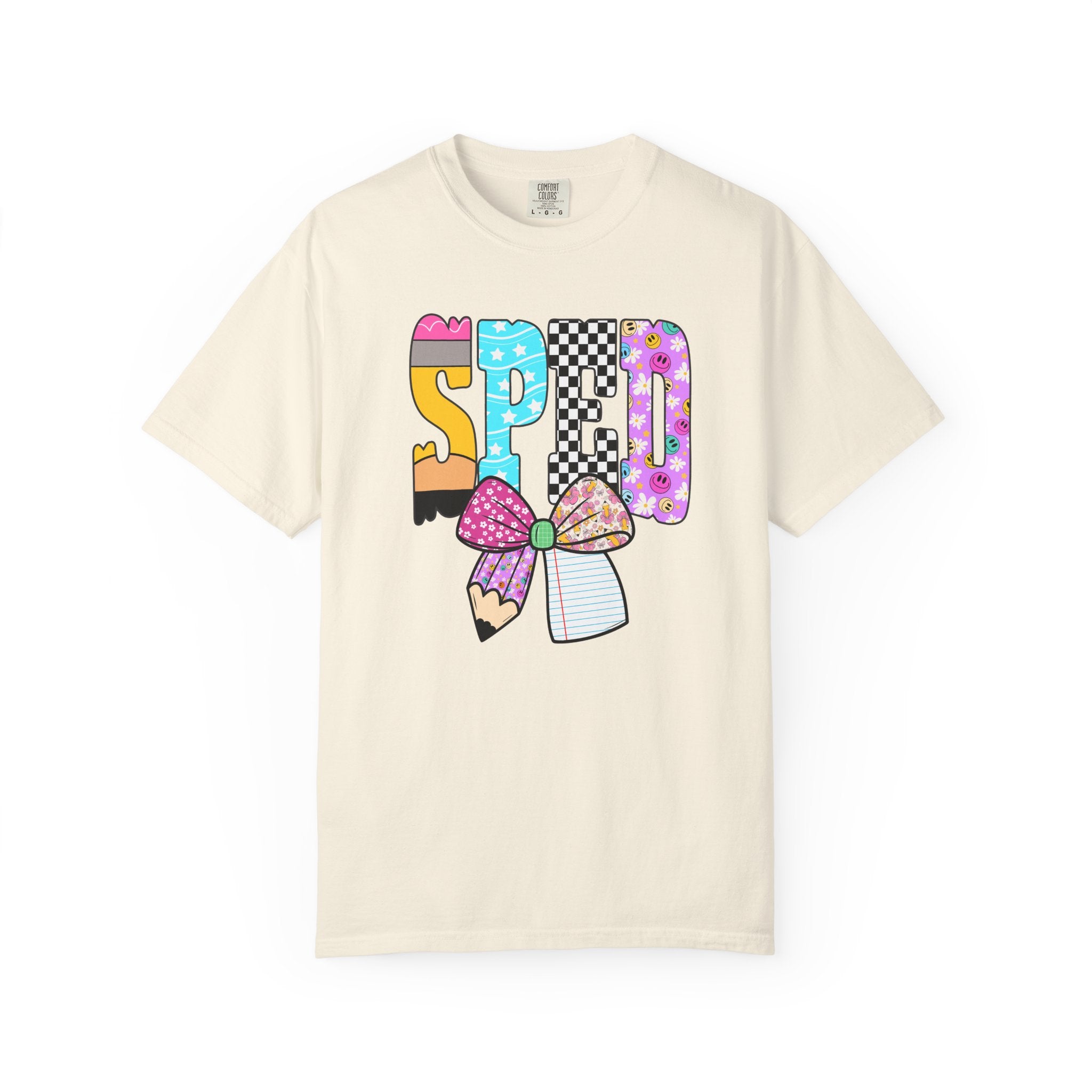 Spring Pencil Bow T-Shirt — Cute Colorful 'SPRING' Graphic Tee