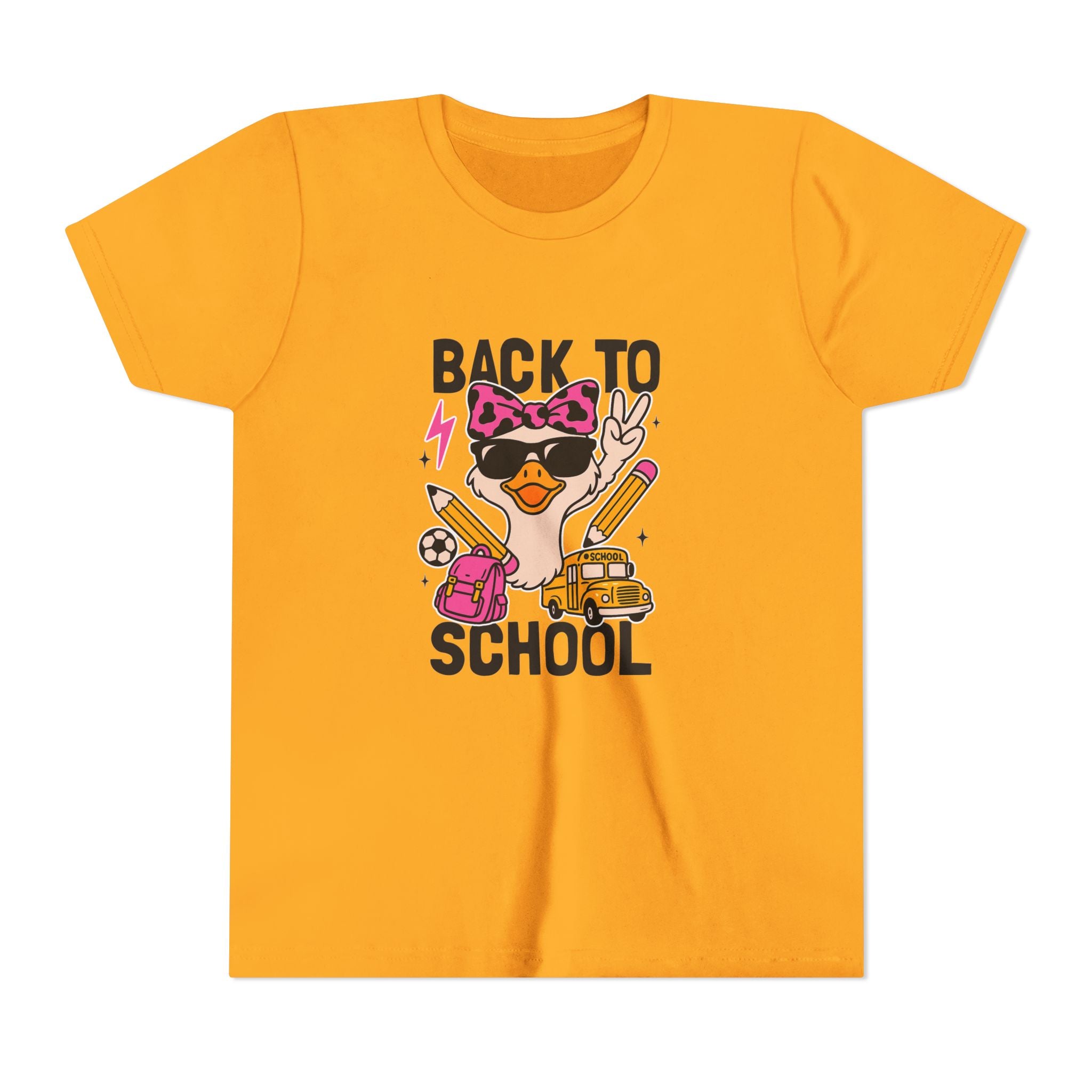 Back to School Kids Tee — Cute Duck with Backpack & School Supplies