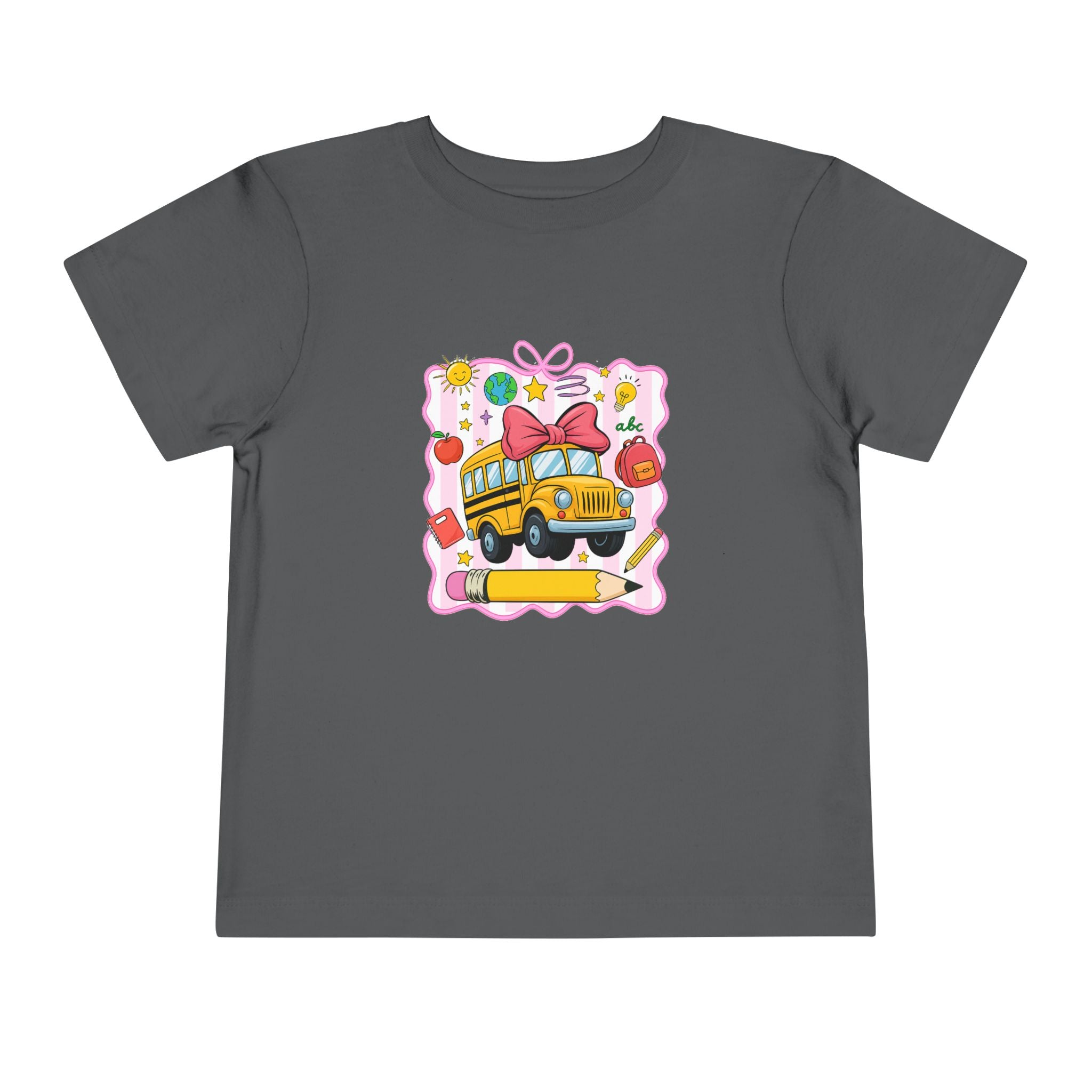 School Bus Kids Tee — Cute Back-to-School Toddler Shirt with Pencil & Apple Design