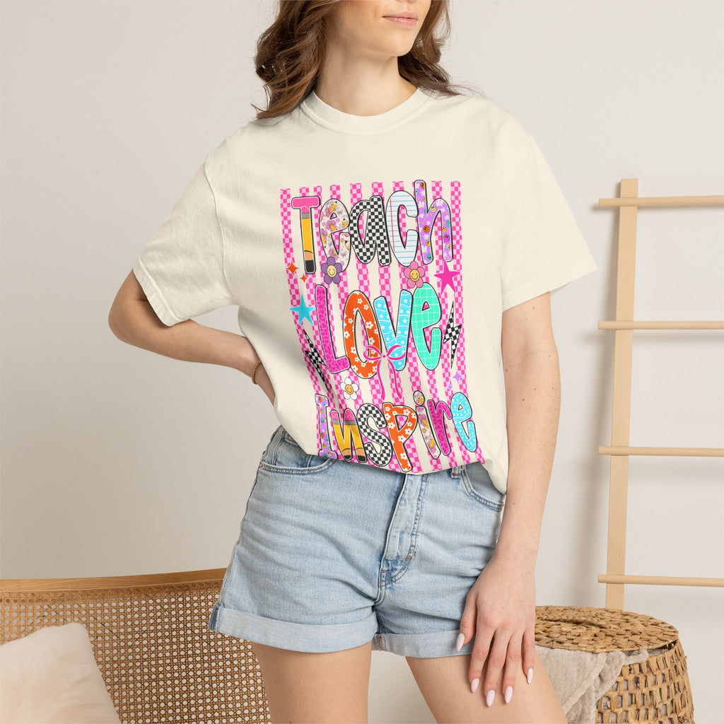 Teach Love Inspire T-Shirt — Colorful Positive Teacher Appreciation Tee