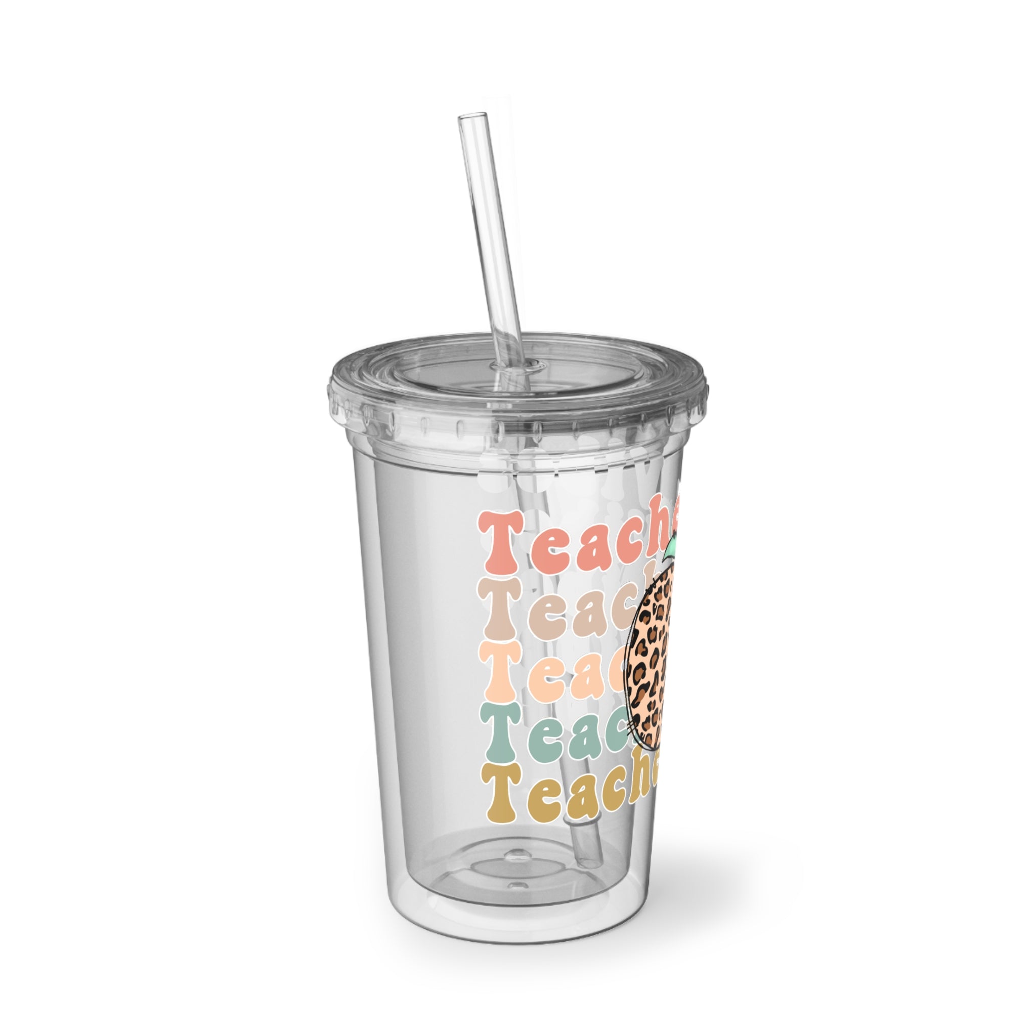 Leopard Apple "Vibes" Acrylic Tumbler – Cute Teacher Gift Cup