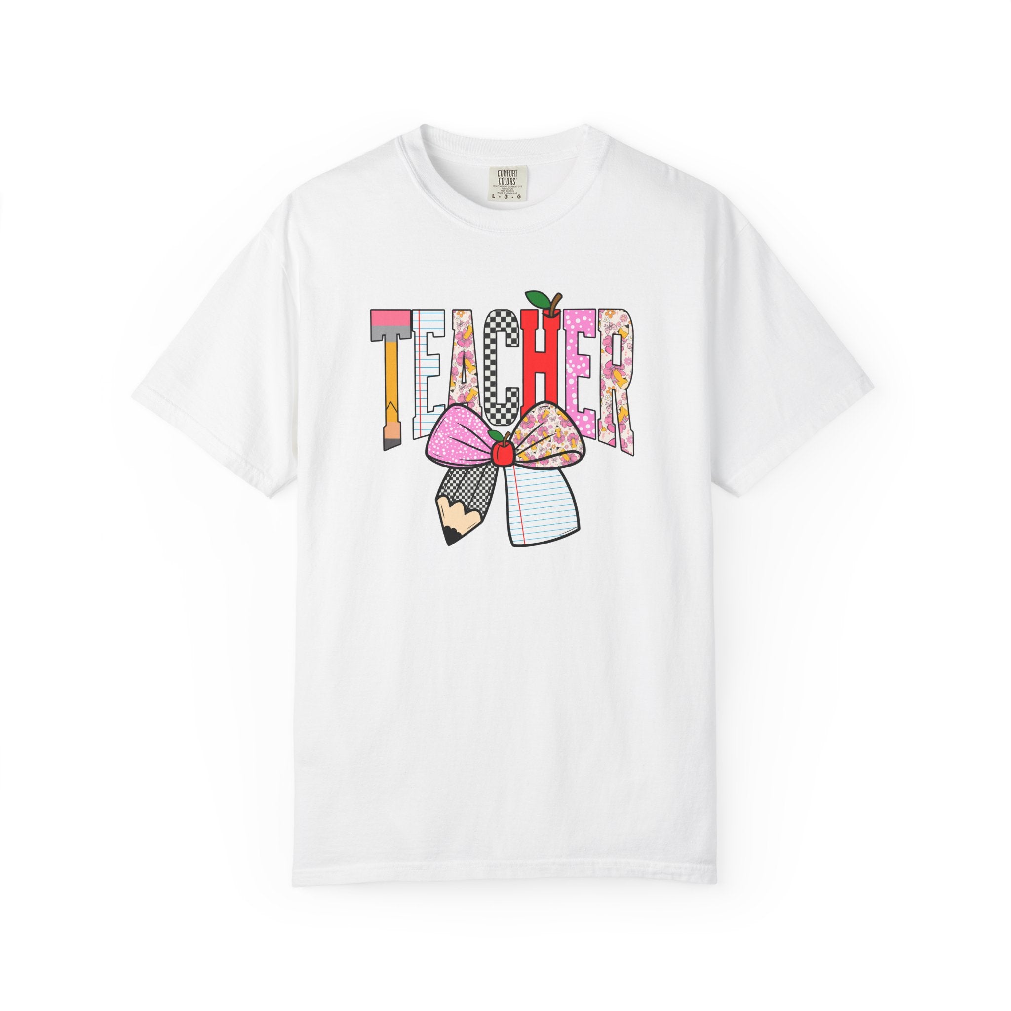 Teacher Graphic T-Shirt — Colorful Pencil & Bow Design